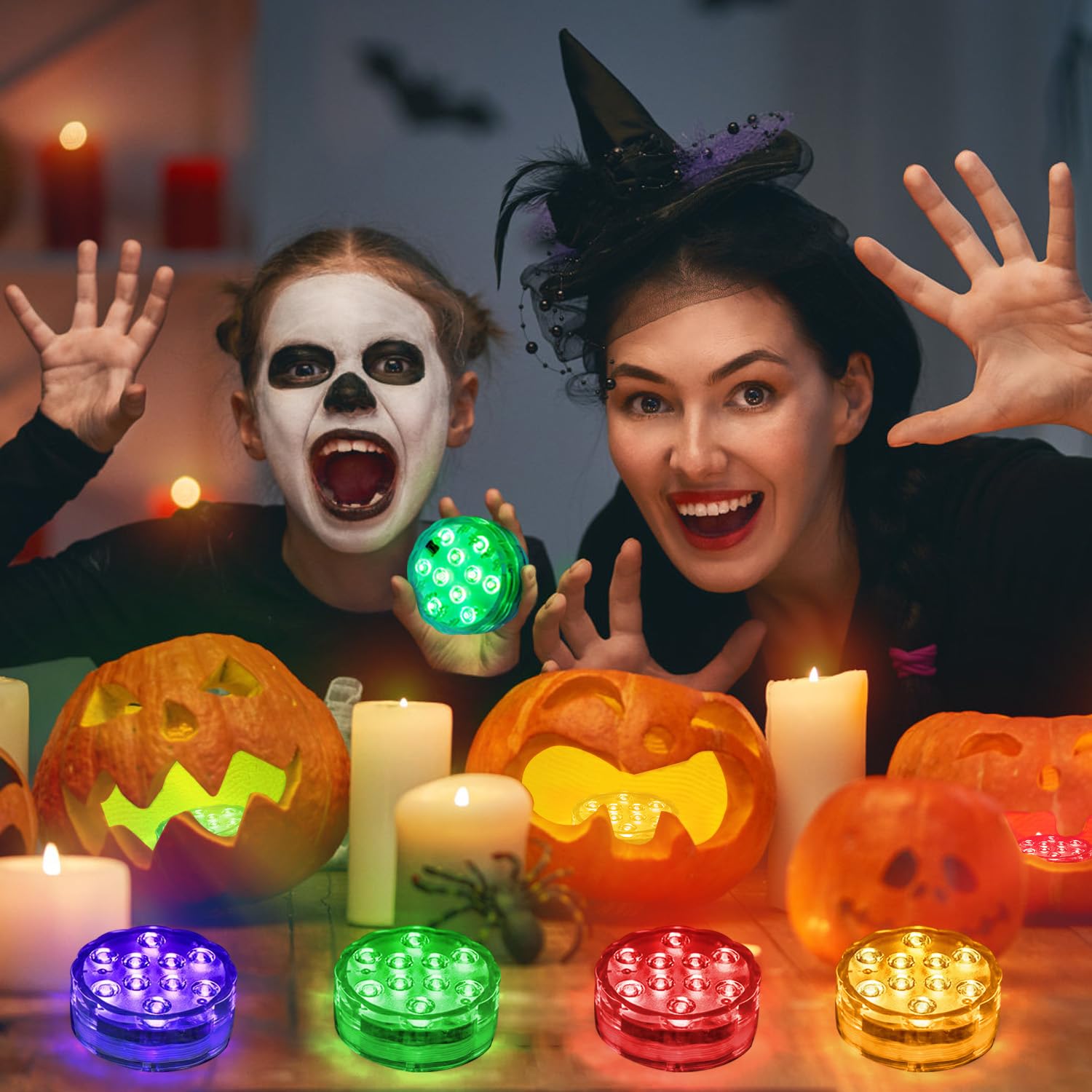 4Pack Led Pumpkin Lights With Remote For Halloween Decorations, Color Changing Waterproof Led Lights For Party Glass Vase Easter