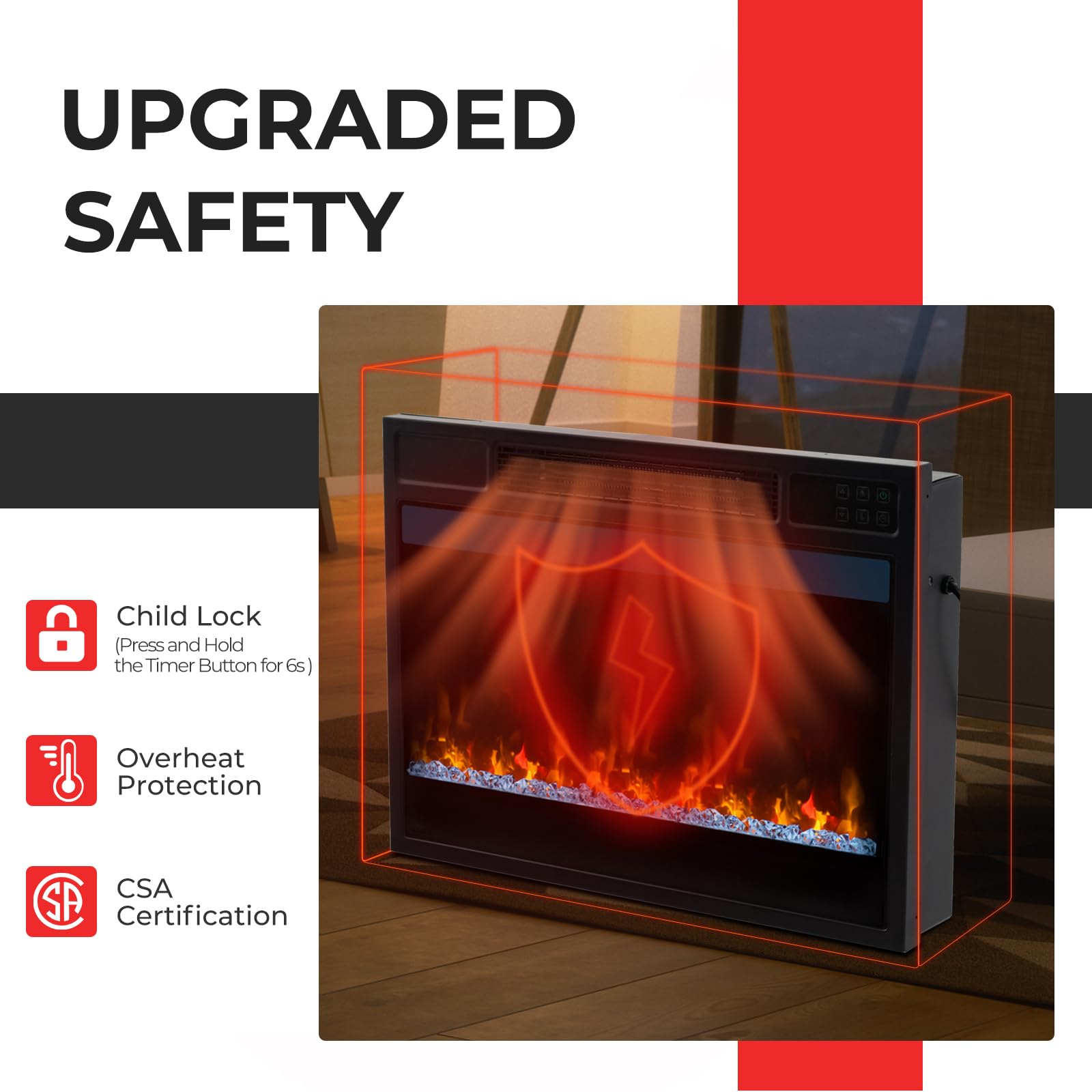 Tangkula 23 Inch Infrared Quartz Electric Fireplace Insert With Remote Control, 1500W Recessed Fireplace Heater With Thermostat,