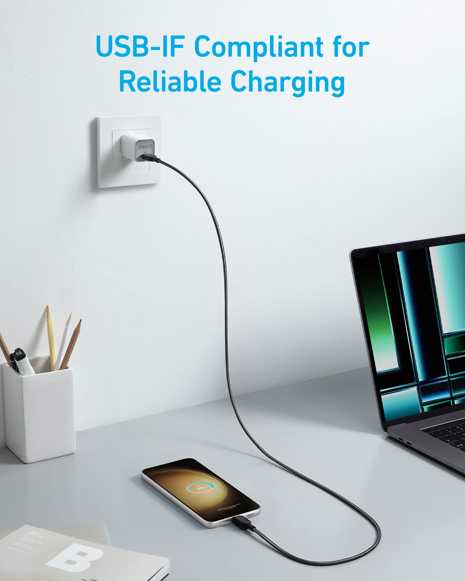 Anker 310 Usb C To Usb C Cable (3Ft, 2 Pack),Fast Charging Cable For Iphone 15, Samsung Galaxy S23, Ipad Pro 2021, Ipad Mini 6,