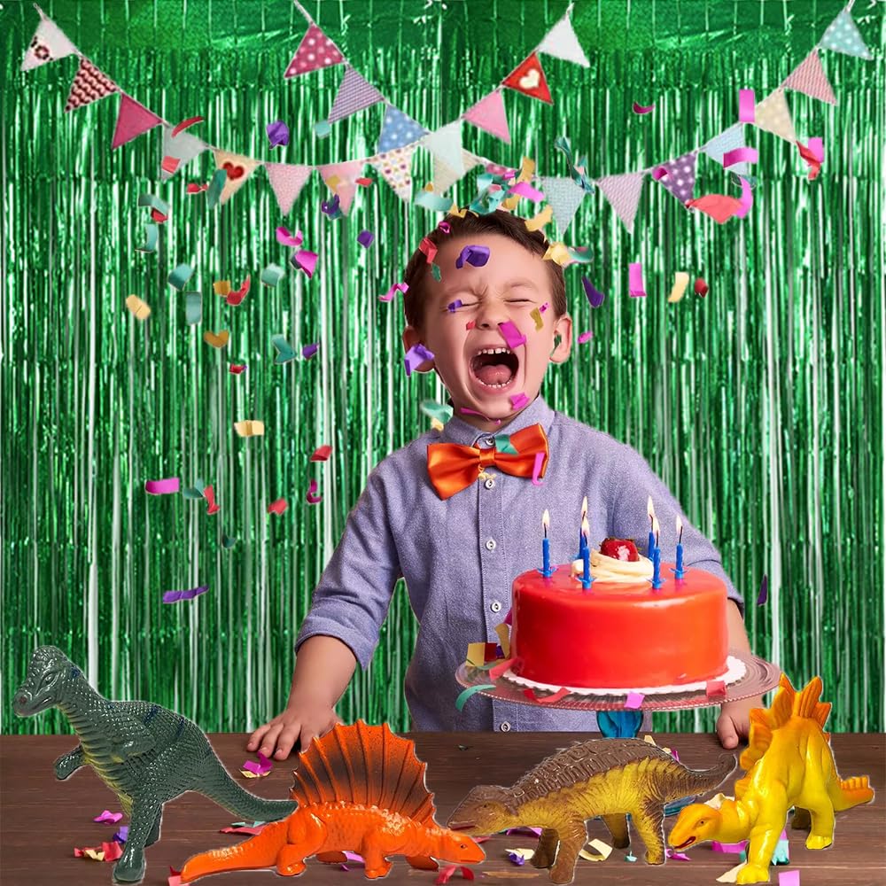 Toniful 3Pcs Laser Green Door Streamers,Laser Green Photo Booth Backdrop Metallic Streamers Laser Green Foil Fringe Curtains For