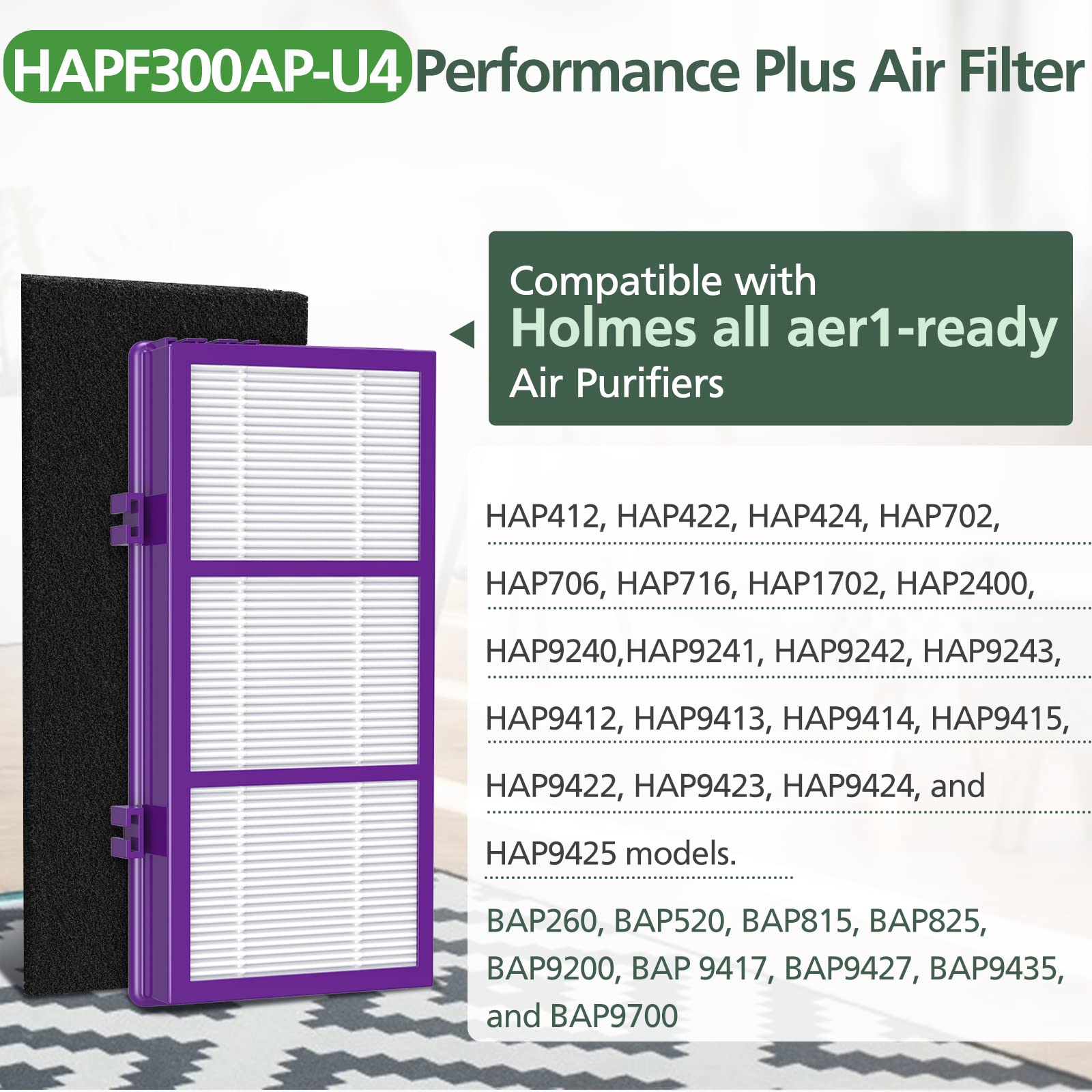 Hapf300Ap Performance Plus Replacement Filter For Holmes Aer1 Hapf300Ap U4 Air Cleaner, 4 True Hepa+ 8 Carbon Pre Filters