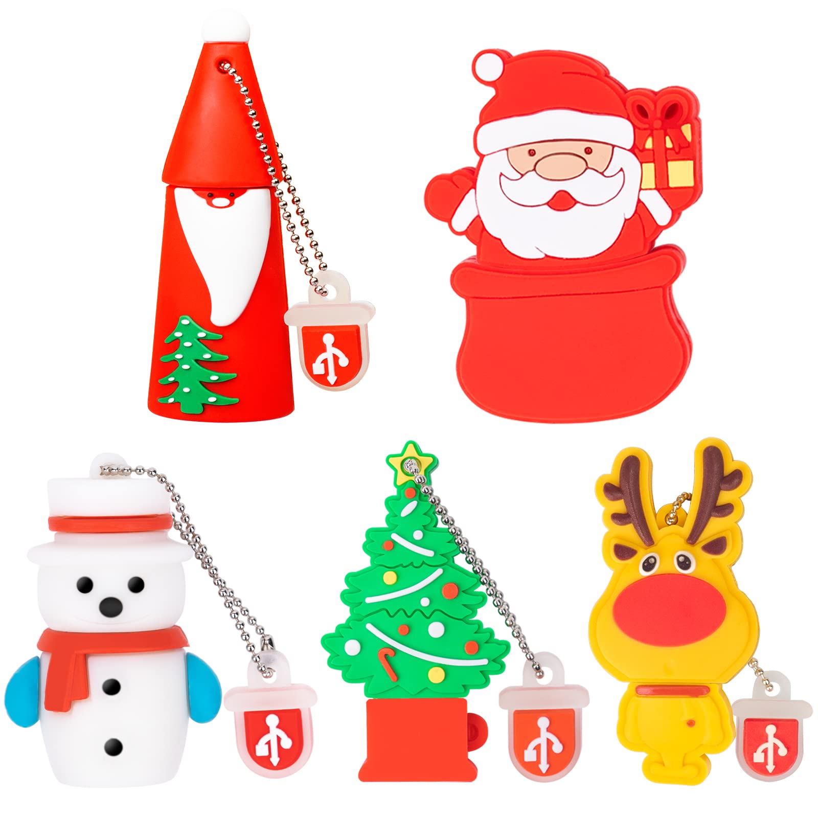 5 Pack Usb Flash Drive Christmas Style 32Gb New Year Gifts For Family And Friends, Borlterclamp Usb 2.0 Drive Memory Stick Of Santa Claus Christmas Tree Snowman Patterns Cute Pen Drive