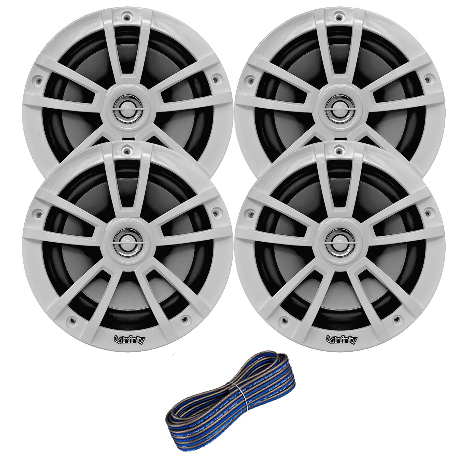 Infinity 6.5'' Marine Speakers (Qty 4) 2 Pairs Of Oem Replacement Speakers W/ Enrock 50Ft Wire (White) 622Mwb