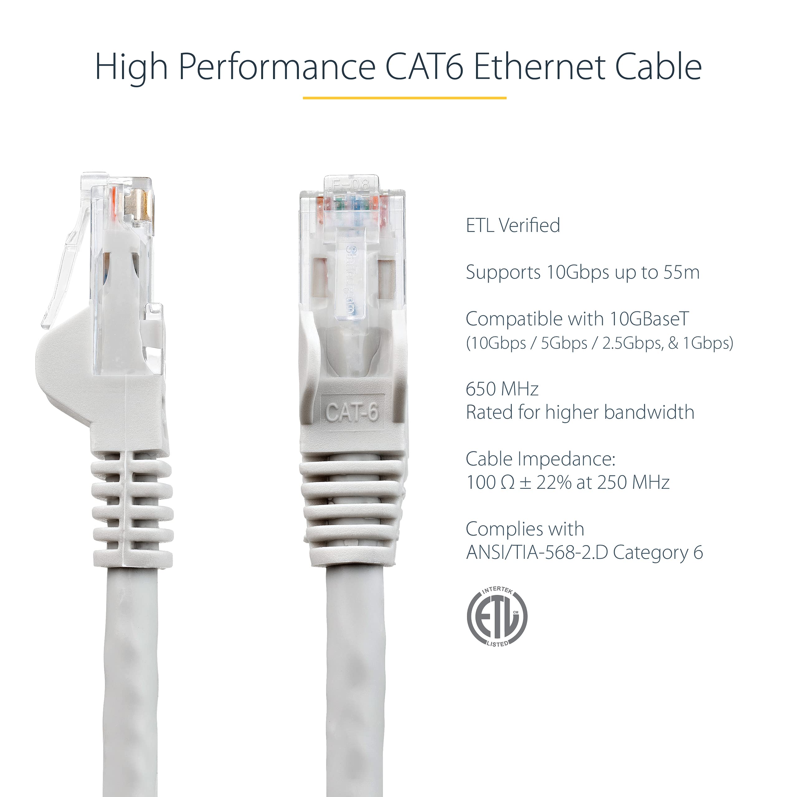 Startech.Com 6Ft Cat6 Ethernet Cable   Gray Cat 6 Gigabit Ethernet Wire  650Mhz 100W Poe++ Rj45 Utp Category 6 Network/Patch Cor