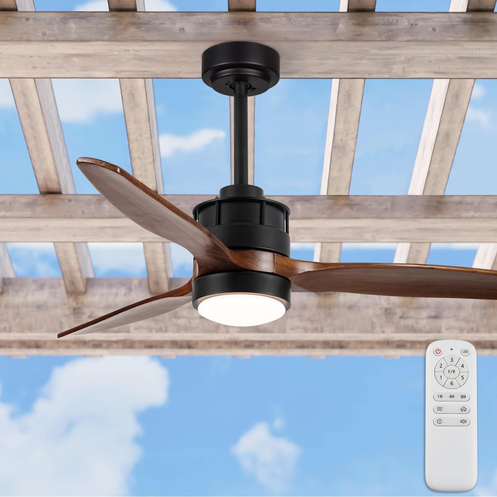 EKIZNSN 42 Inch Wet Rated Outdoor Ceiling Fan with Lights for Patios Waterproof Outdoor and Indoor use, DC Motor w 3 Reversible 