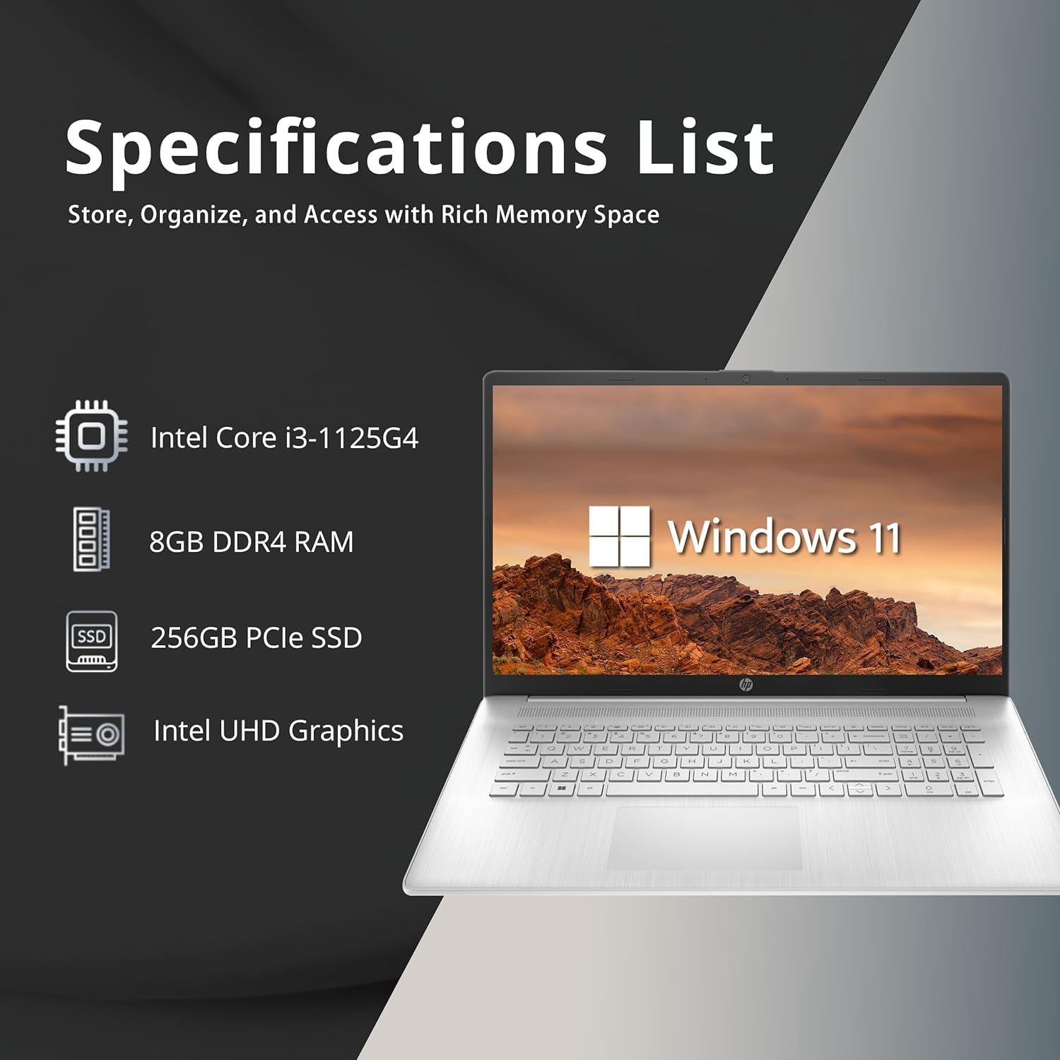 Hp 2023 Newest Laptop, 17.3'' Hd+ Display, Intel Core I3 1125G4 Processor, 8Gb Ram, 256Gb Ssd, Intel Uhd Graphics, Bluetooth, We