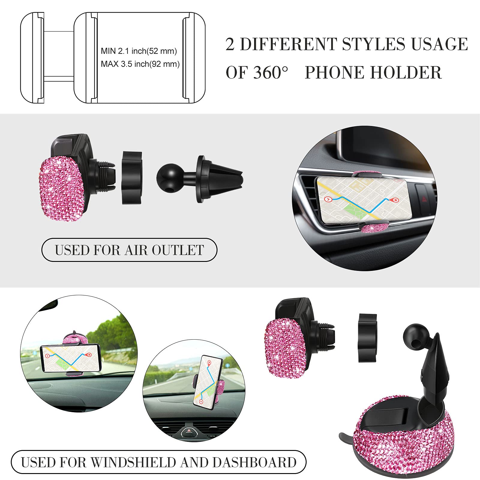 Tallew 20 Pcs Bling Car Accessories For Women, Rhinestone Car Accessories Set, Phone Holder Mount, Dual Usb Adapter, Glasses Hol