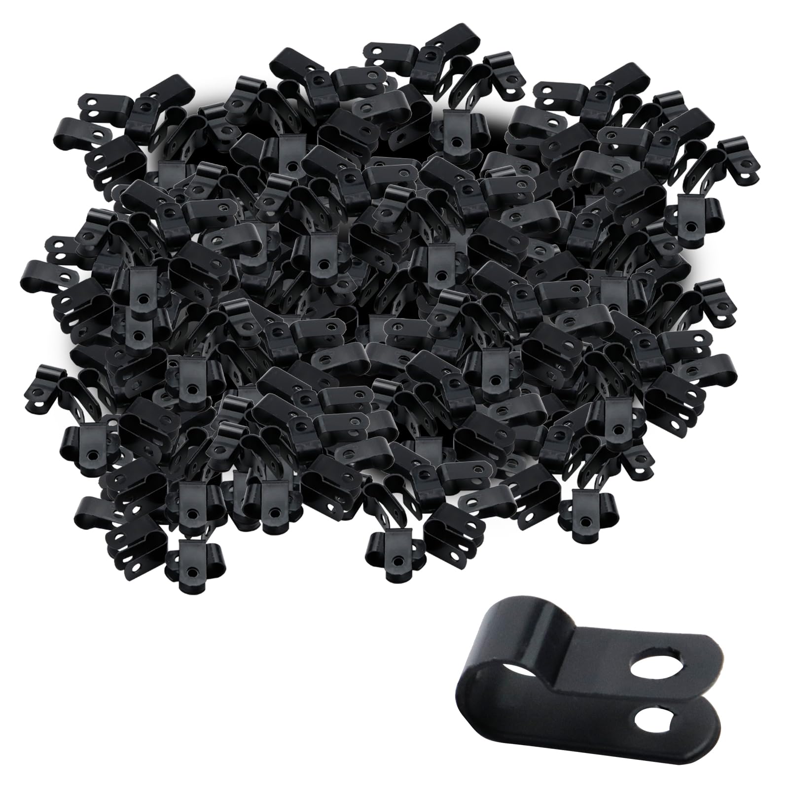 Antrader Nylon Plastic R Type Black Cable Clamps,200Pcs Nylon Screw Mounting Cord Fastener Clips With 200Pcs Screws For 1/4 Inch