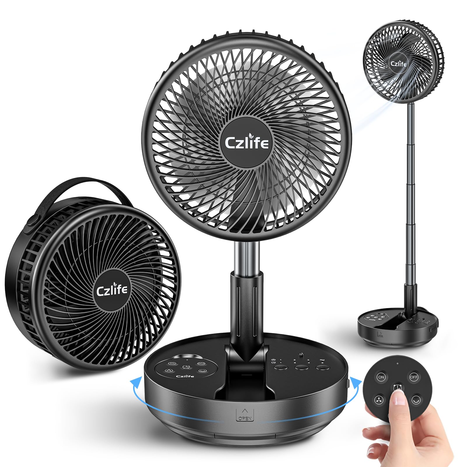 Czlife F9 Portable Fan, 10000mAh Rechargeable Battery Powered for Travel Sleeping Camping Bedroom Outdoor, Cordless Floor Desk F