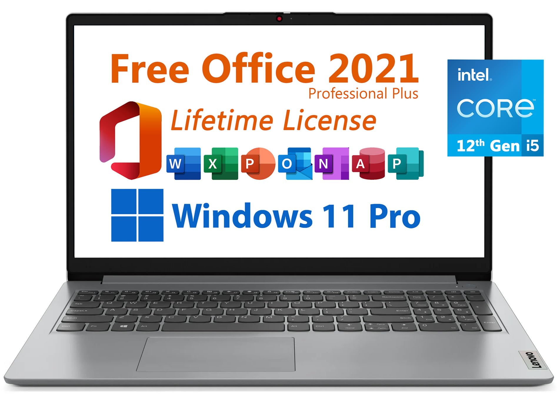 Lenovo 15.6 Business Laptop, Free Microsoft Office 2021 with Lifetime License, FHD 1920x1080 Display, Intel 10-Core i5-1235U Upt