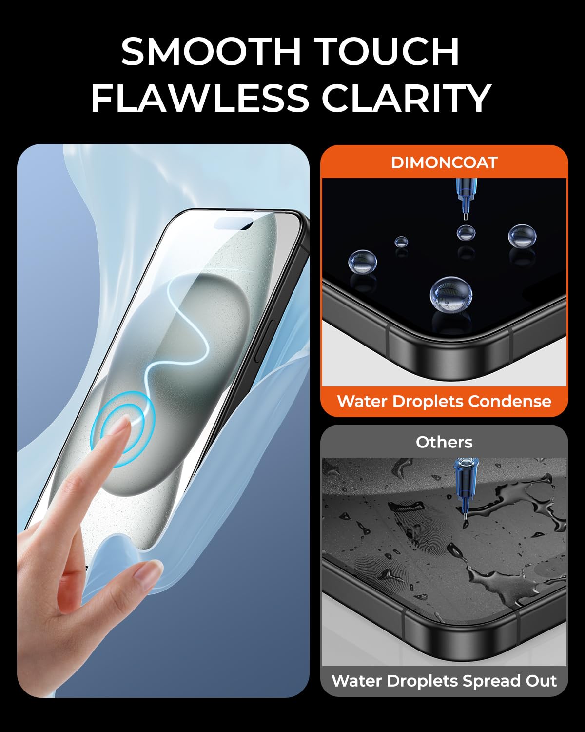 Dimoncoat 4 Pack For Iphone 15 Screen Protector [Auto Alignment Kit] Tempered Glass 10X Military Protection Compatible Iphone 15