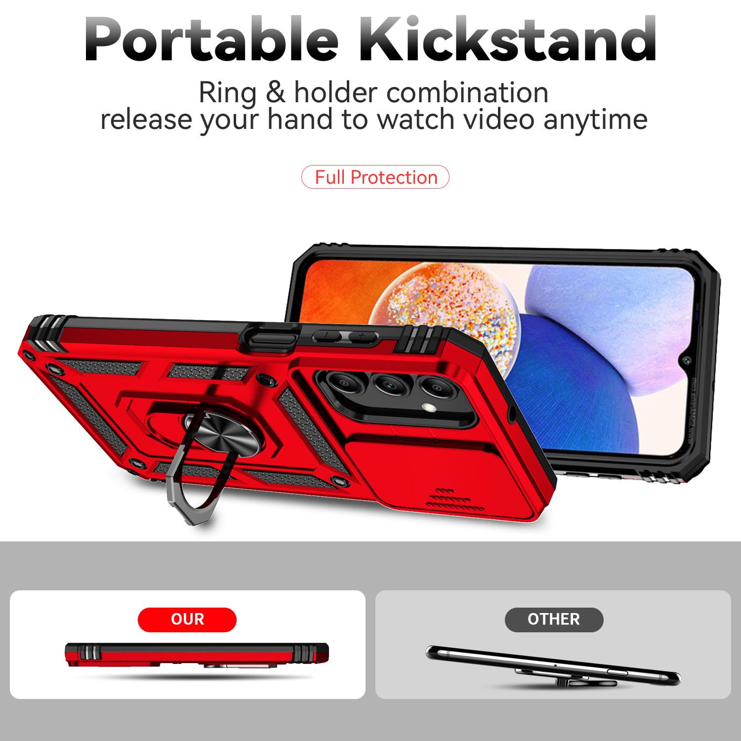 Sunstory For Samsung Galaxy A15 5G Case With Hd Screen Protector & Slide Camera Cover & Kickstand, For Samsung A15 5G Case [Mili