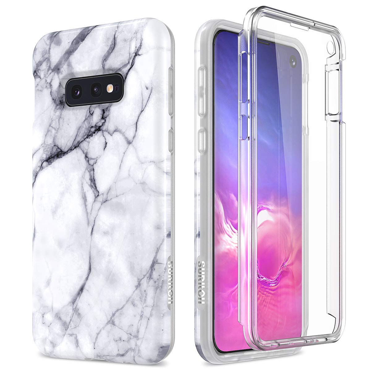 Suritch Case For Galaxy S10E,Built In Screen Protector] Natural Marble Shockproof Rugged Cover For Samsung Galaxy S10E 58 Inch (