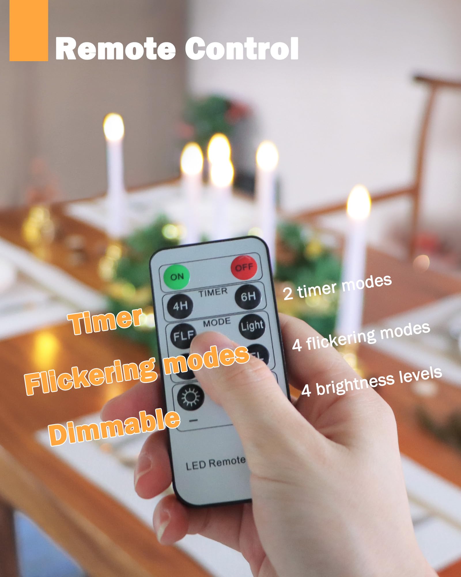 Fpoo 7.9'' Battery Operated Windows Candles With Remote Timers, 6 Pcs Flickering Flameless Christmas Taper Candles, Led Bright W