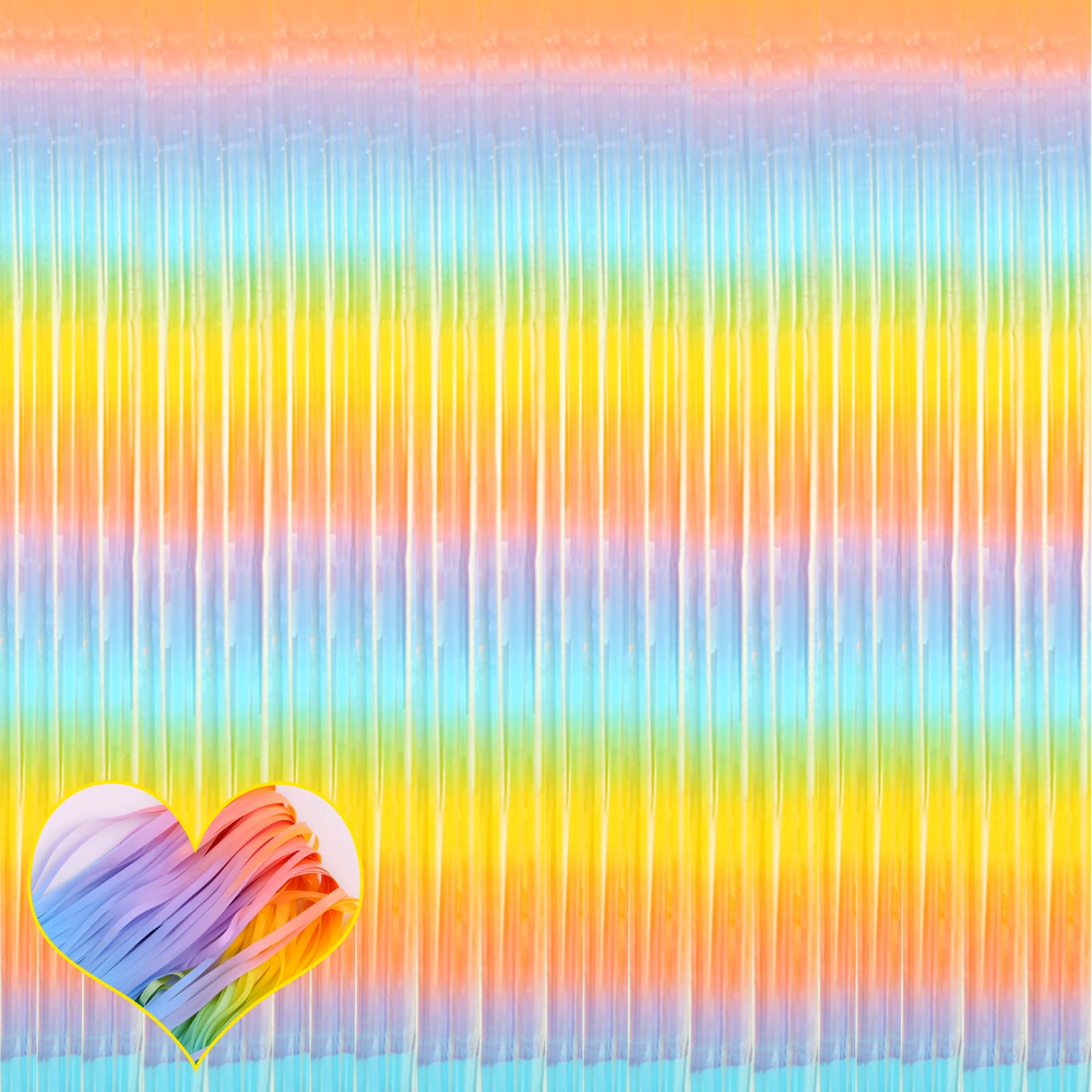 4 Pack Fringe Curtain Backdrop, 3.2Ft X 8.2Ft Rainbow Metallic Tinsel Foil Fringe Streamers Background For Photo Booth Birthday 