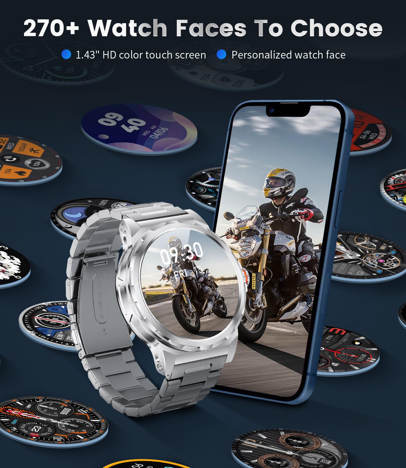 Lige Military Smart Watches For Men(Answer/Make Call),1.43'' Hd Amoled Rugged Smartwatch For Iphone Android Phone,Fitness Tracke