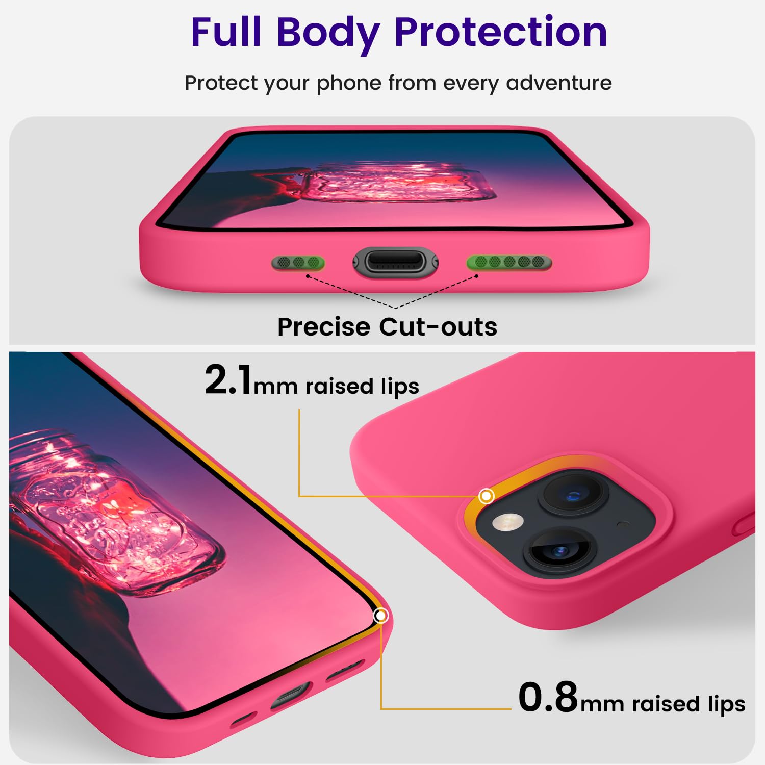 Otofly Designed For Iphone 13 Case, Silicone Shockproof Slim Thin Phone Case For Iphone 13 6.1 Inch (Hot Pink)