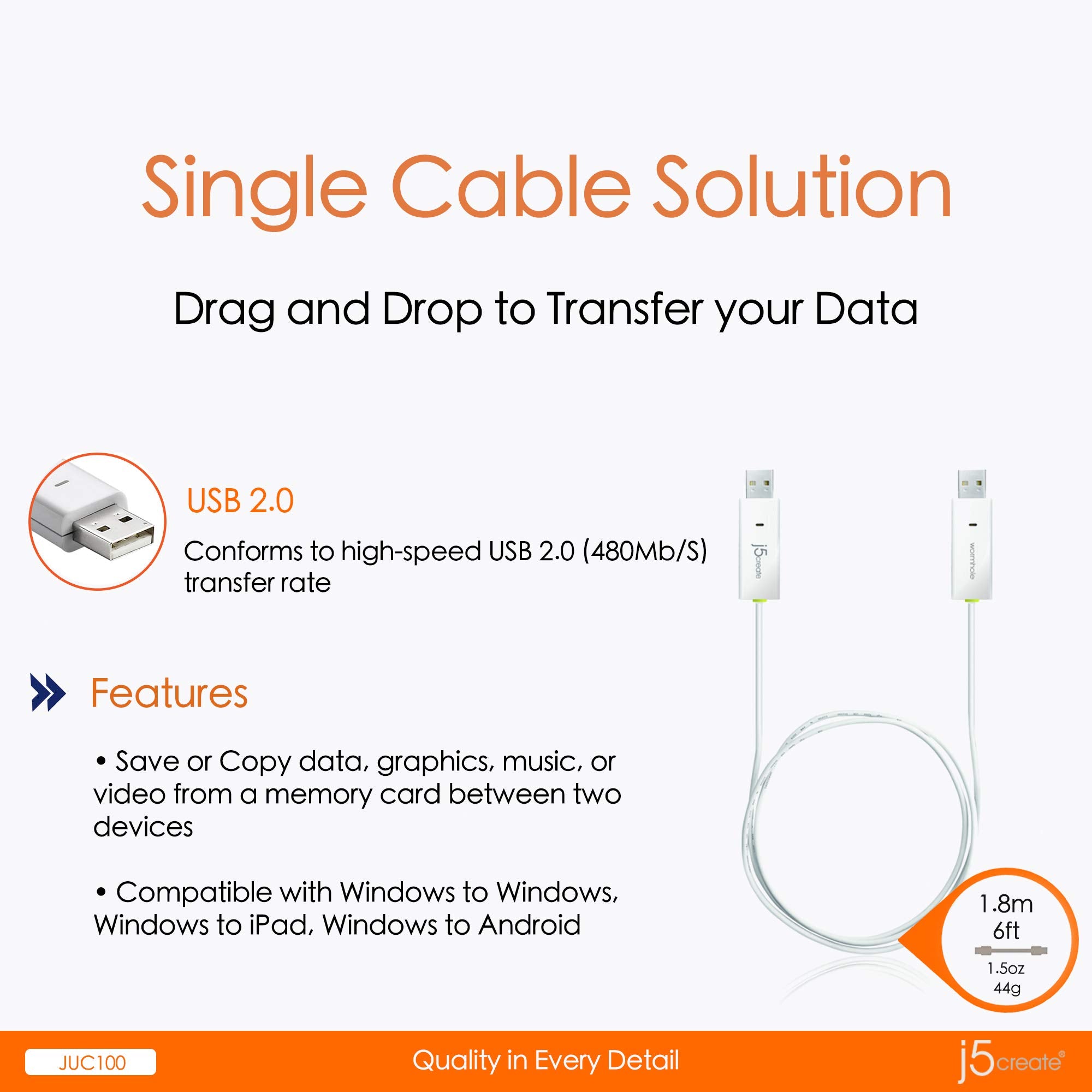 J5Create Juc100 Data, Keyboard, And Mouse Sharing/Transfer Usb Cable [ Wormhole Switch Windows To Windows ] Transfer Data Betwee