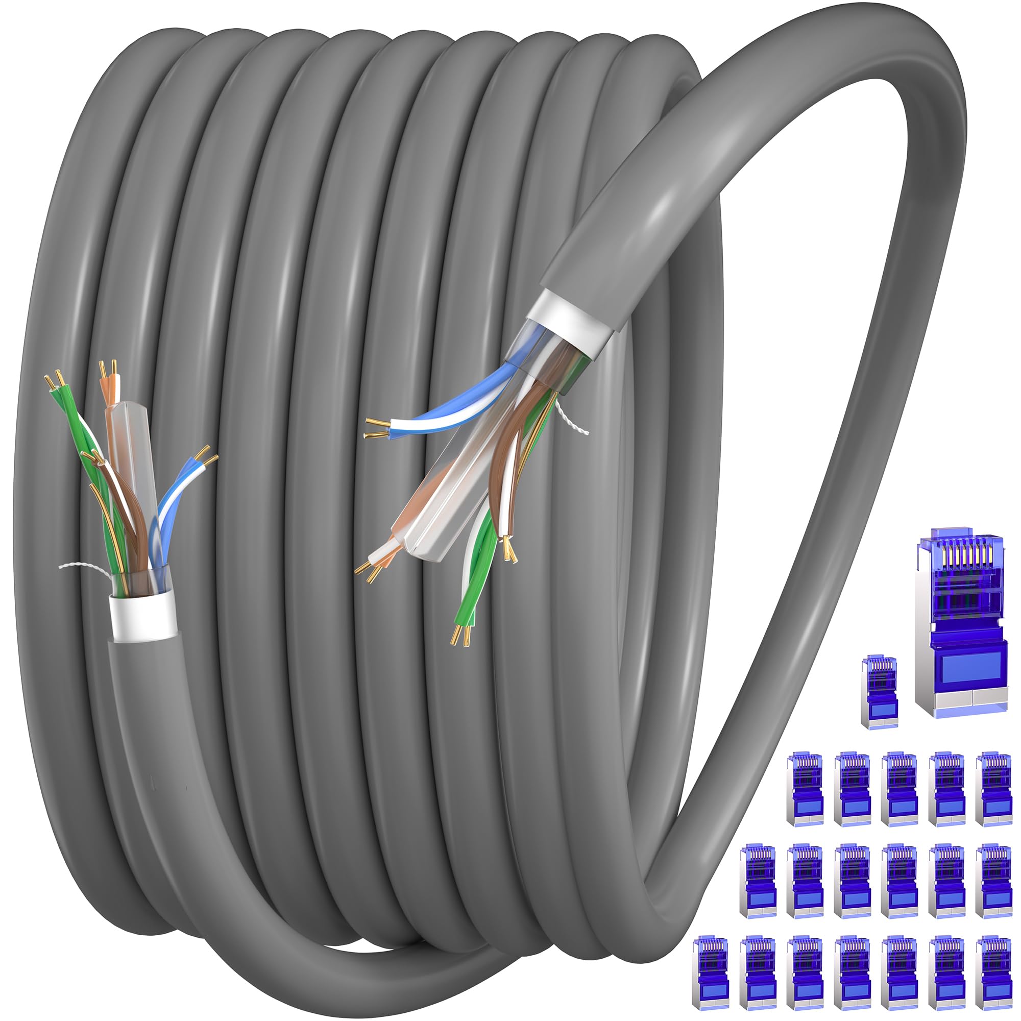 Ethernet Cable 400Ft, Cat 6 Cable Outdoor &Indoor Ftp Shielded Ethernet Cable, 23Awg Bulk Network Cable, Direct Burial Grounded 