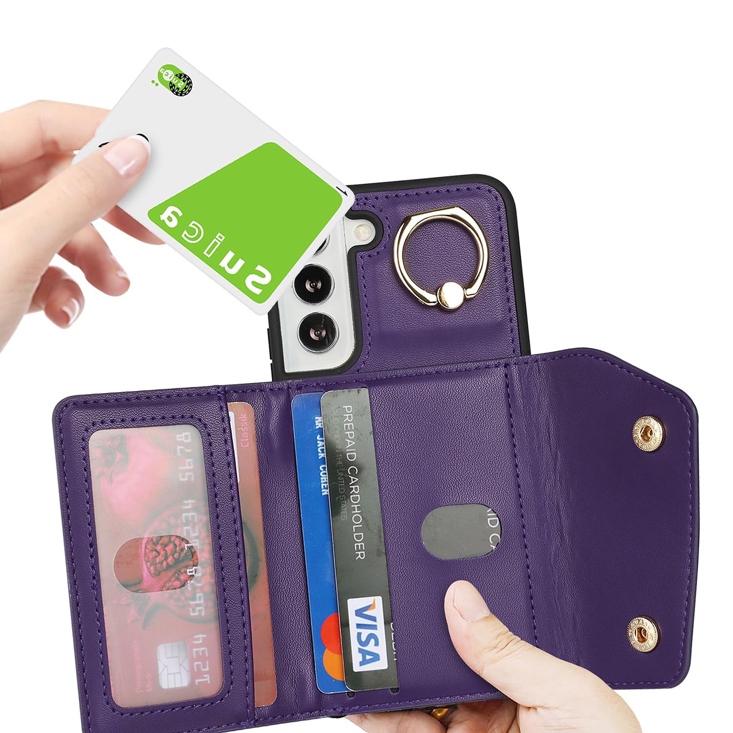 Lipvina For Samsung Galaxy S22 Case With Card Holder And Strap - Zipper Pocket,Crossbody Lanyard Strap,Credit Card Holder,Stand