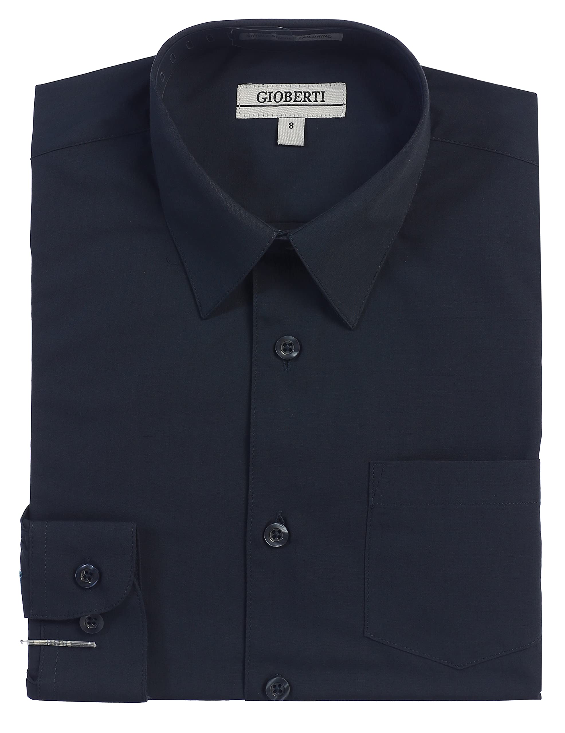 Gioberti Boys Long Sleeve Solid Dress Shirt, Navy, 7