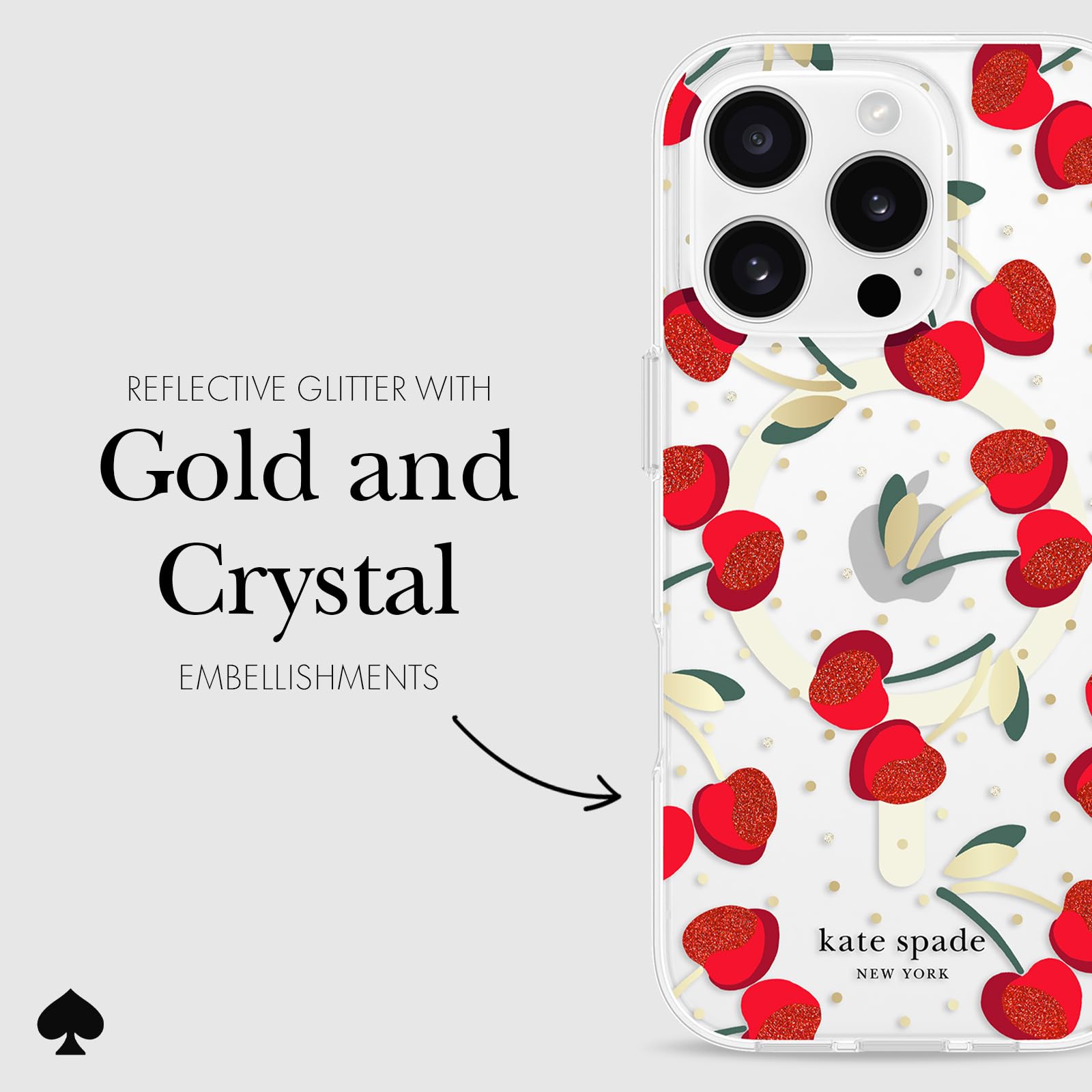 Kate Spade New York Iphone 16 Pro Case   Compatible With Magsafe   Designer Phone Case   Cherry Dot Gems