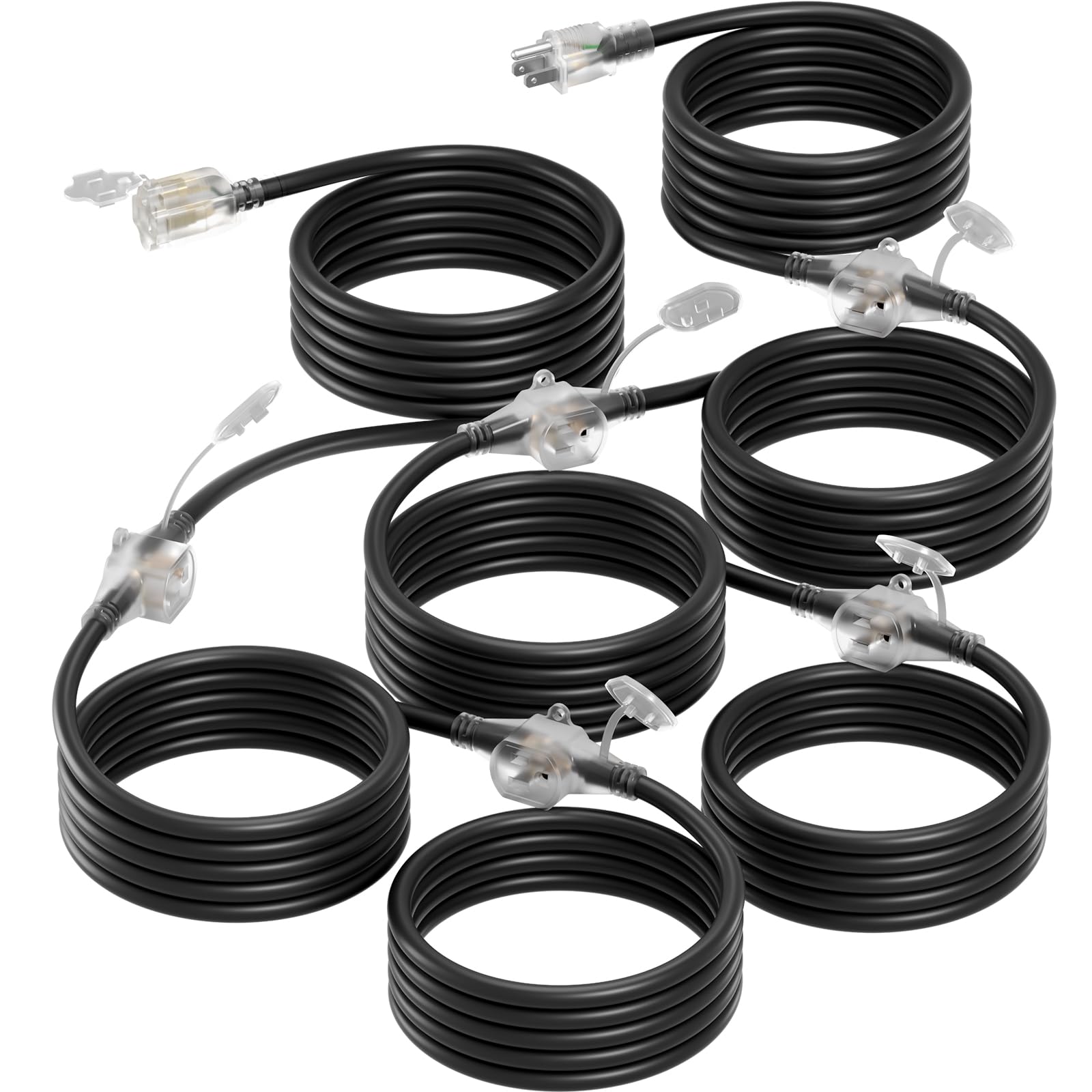 Addlon 50Ft Black Outdoor Extension Cord With Mutil Outlets Evenly Spaced 3 Outlets 16/3 Sjtw Weatherproof Power Cable For Indoo