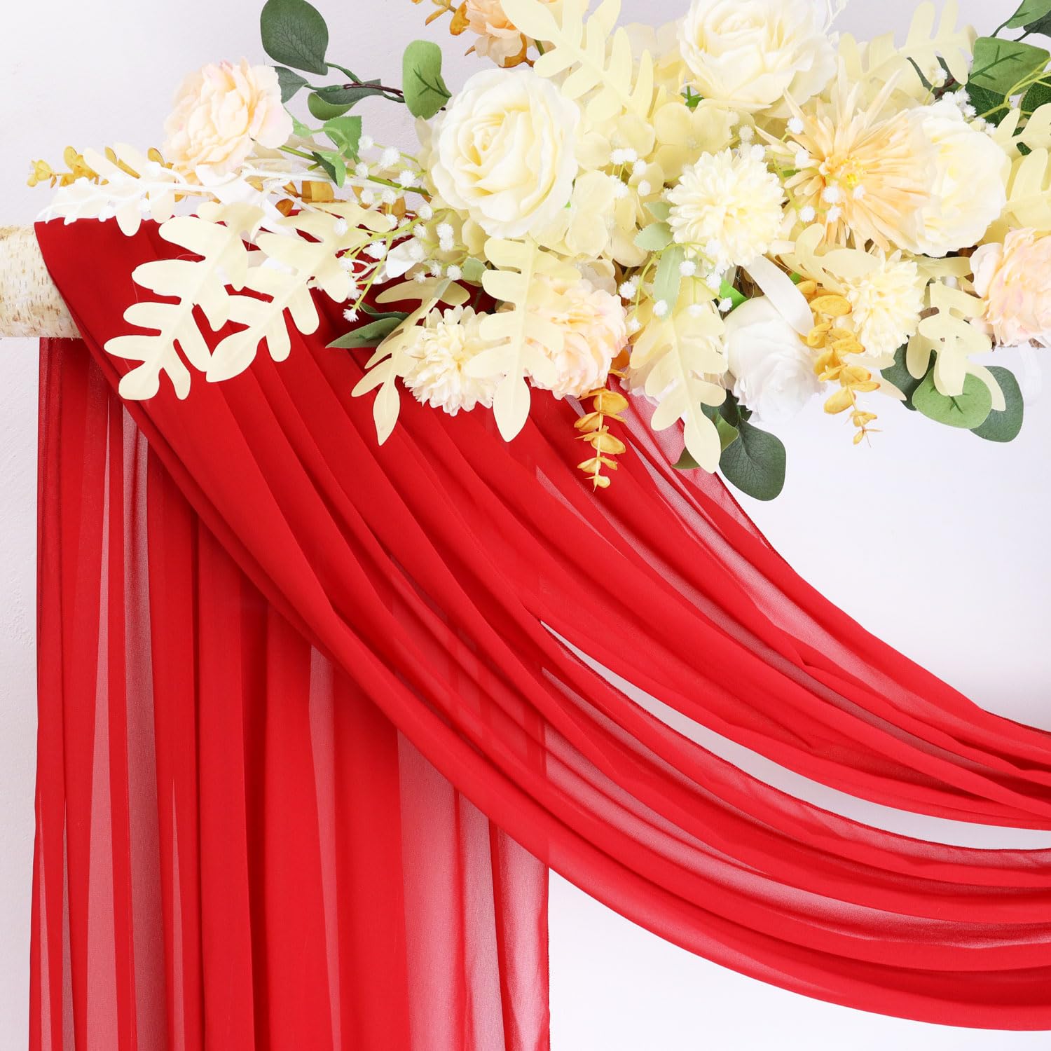 Patydest Wedding Arch Draping Fabric Red Drapery 20Ft Sheer Chiffon Backdrop Curtains 1 Panel Sheer Arch Fabric Drape Arch Decor