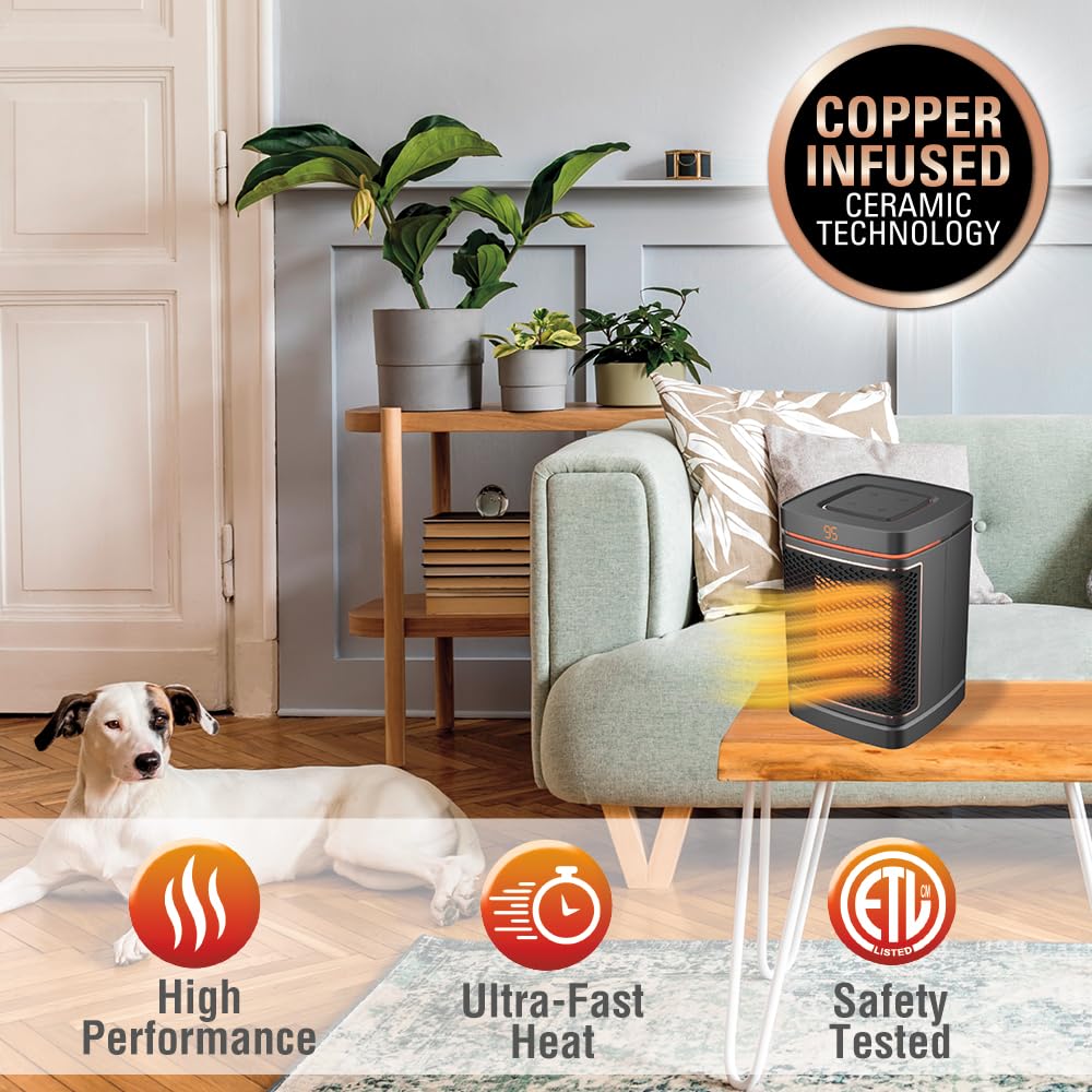 Ontel Handy Heater Copper Core Pure Warmth Ceramic Space Heater (1500 W), Adjustable Thermostat, Portable Heater For The Bedroom