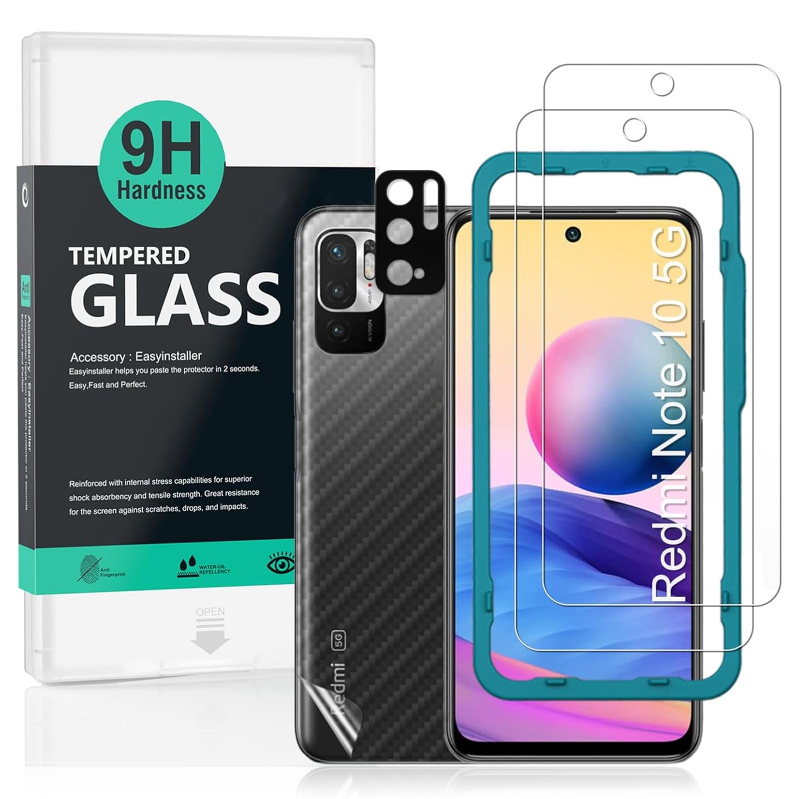 Ibywind Screen Protector For Redmi Note 10 5G/Poco M3 Pro 5G,With 2Pcs Tempered Glass,1Pc Camera Lens Protector,1Pc Backing Carb