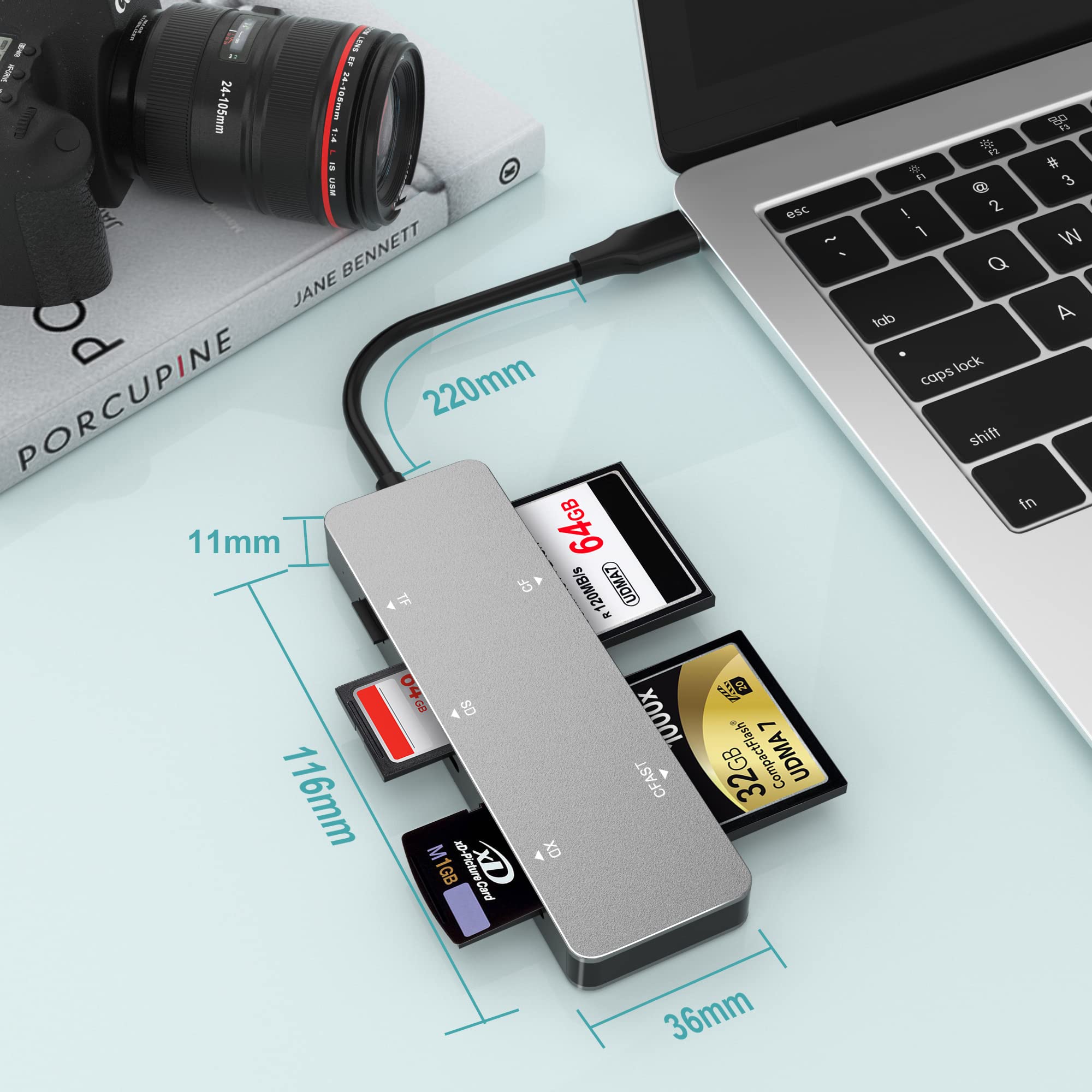 Bawanfa CFast Card Reader - USB C CFast 2.0, 5Gbs Adapter for SanDisk, Lexar, Sony, Read CFast/TF/SD/XD/