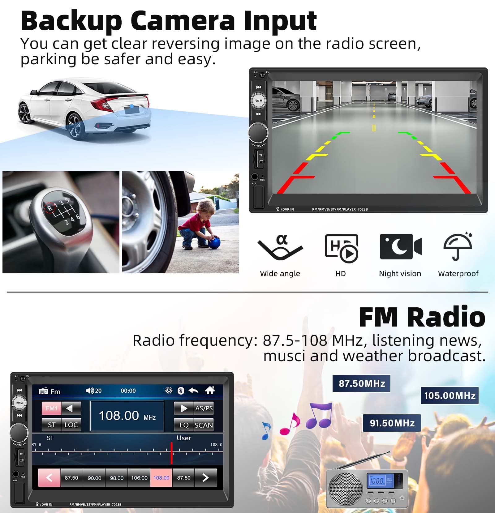 Unitopsci Double Din Car Stereo 7 Inch Touch Screen Car Audio Radio With Bluetooth Audio Hands Free Calls Backup Camera Fm Radio