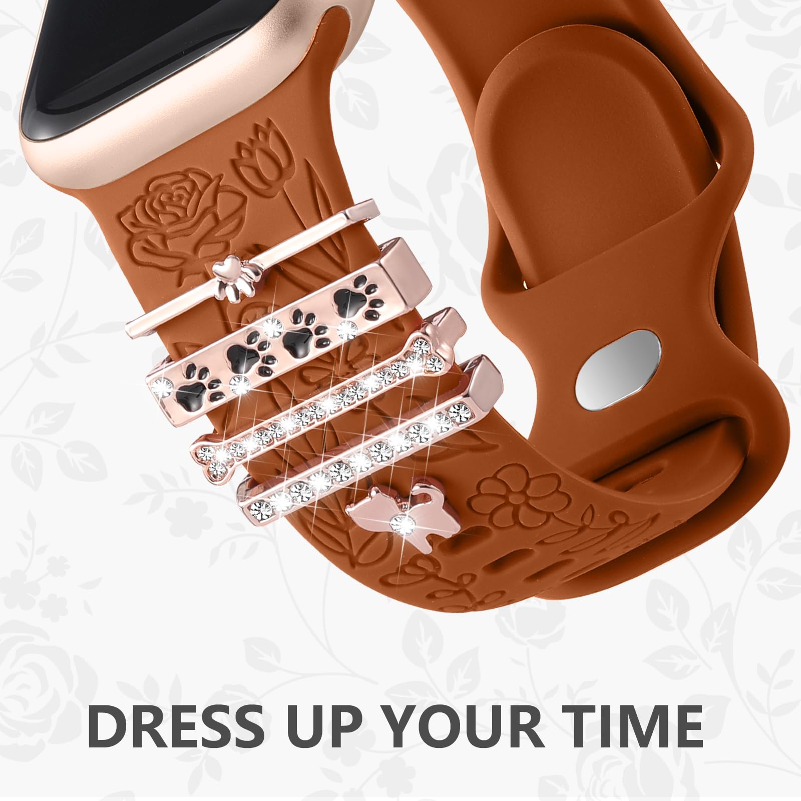 Daqin Flower Engraved Band Compatible With Apple Watch Bands For Women 40Mm 38Mm 41Mm 42Mm, Soft Silicone Band With Decorative A