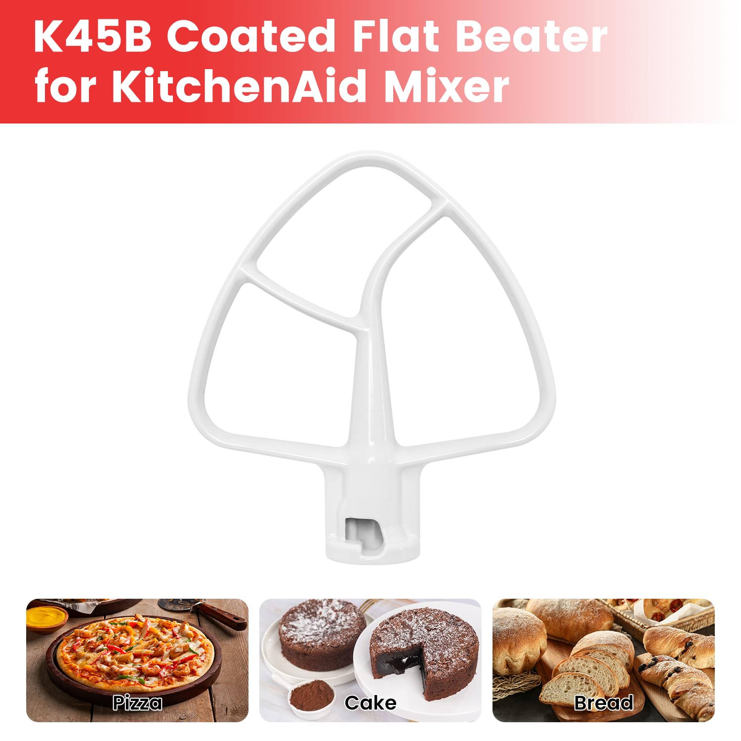 K45B Coated Flat Beater For Kitchenaid 4.5 5 Qt Tilt Head Mixer Attachments For Kitchen Aid Paddle Attachment, White