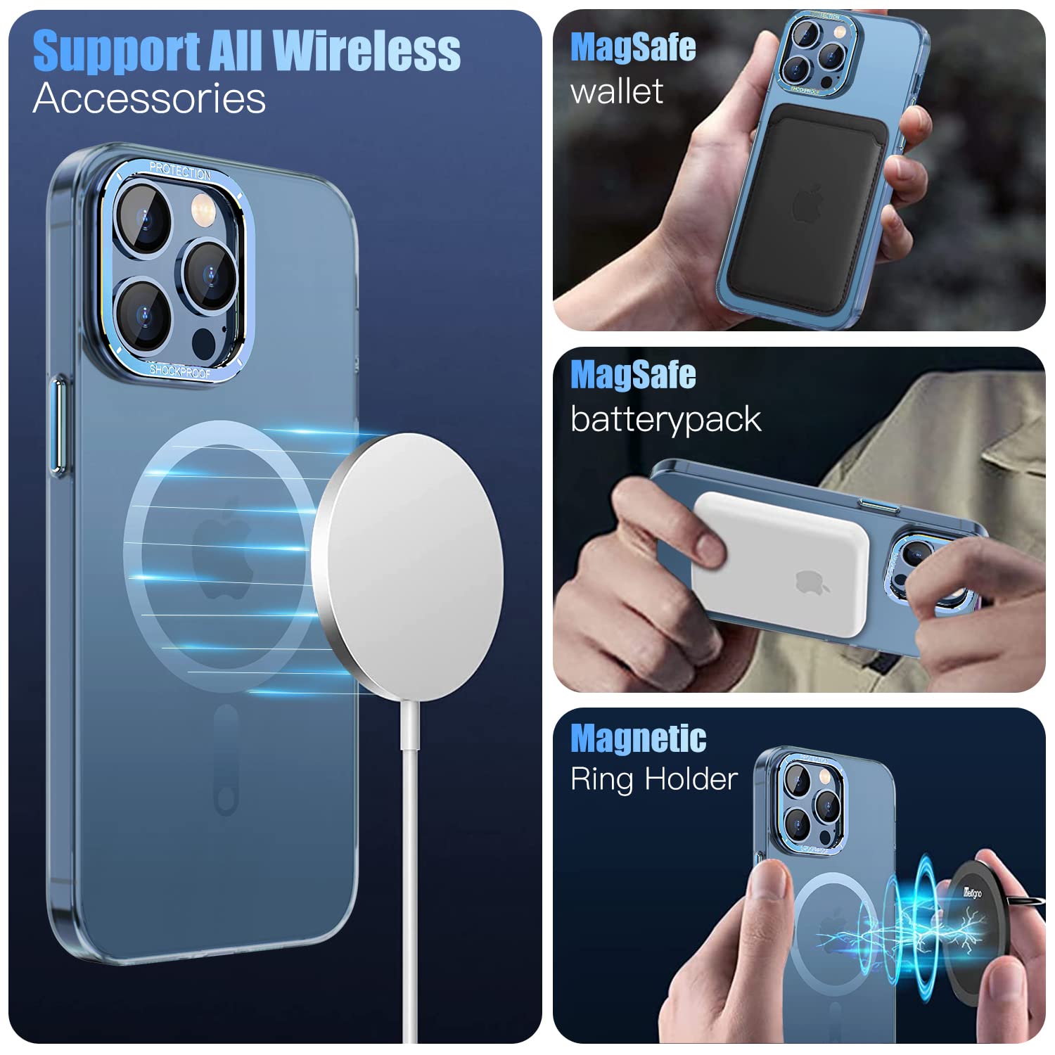 Kmambag Magnetic Case Slim For Iphone 14 Pro Max 6.7'' [Advanced Metal Camera Protection Ring] [For Magsafe ] [Never Yellowing]