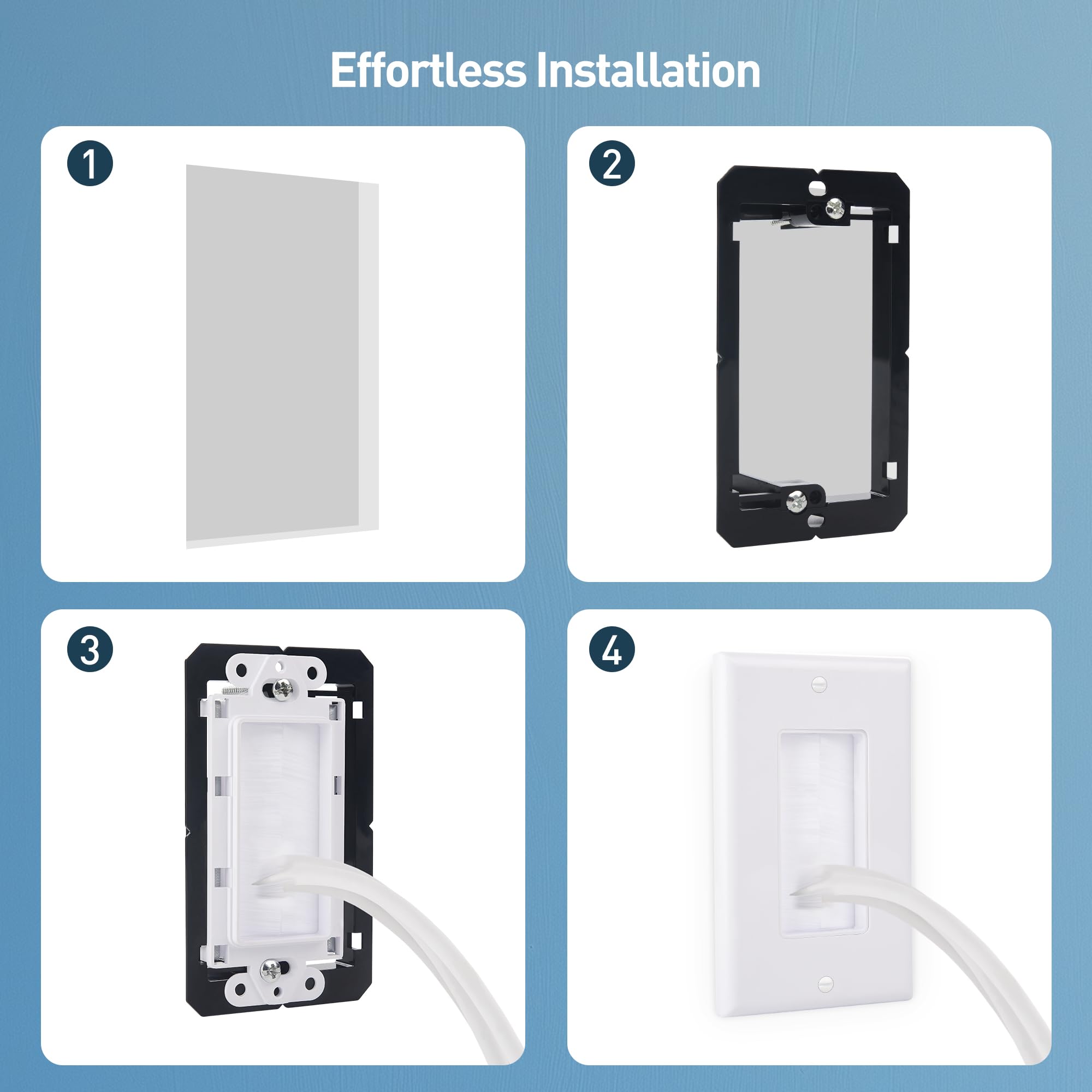 Cable Matters 2 Pack 1 Gang Wall Cable Pass Through, Brush Wall Plate With Bracket (Cable Pass Through Wall Plate)