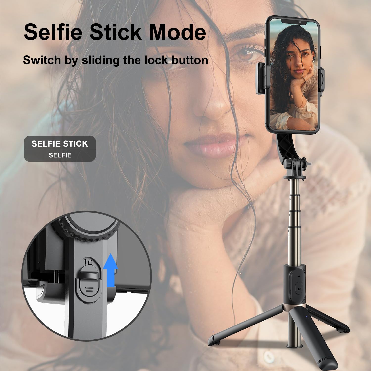 Gimbal Stabilizer For Smartphone,Selfie Stick Tripod With Remote Control Auto Balance 360 Rotation 1-Axis Phone Gimbal For Group