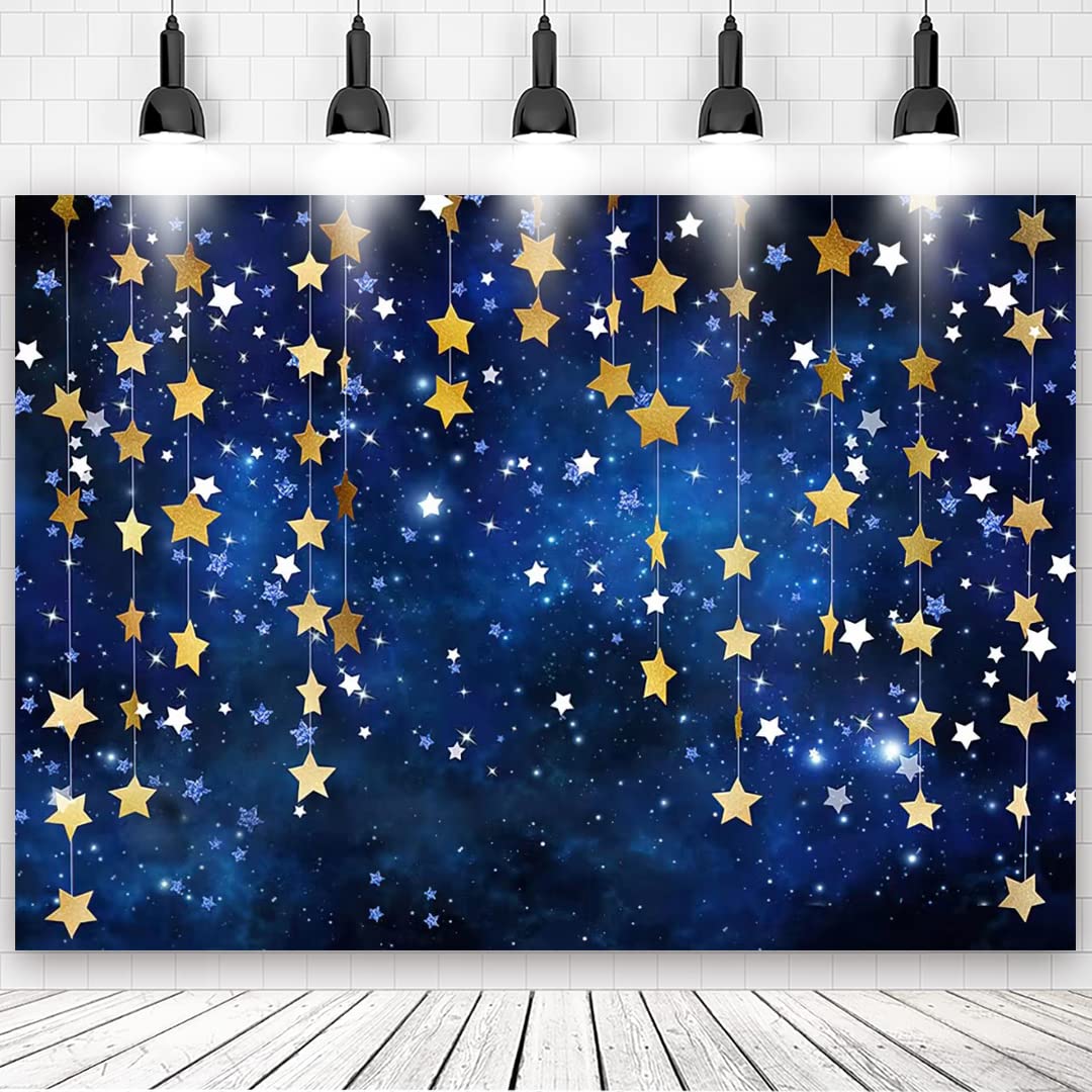 7X5Ft Twinkle Twinkle Little Star Backdrops Navy Blue Galaxy Starry Sky Gold Glitter Little Star Photography Background Adults N