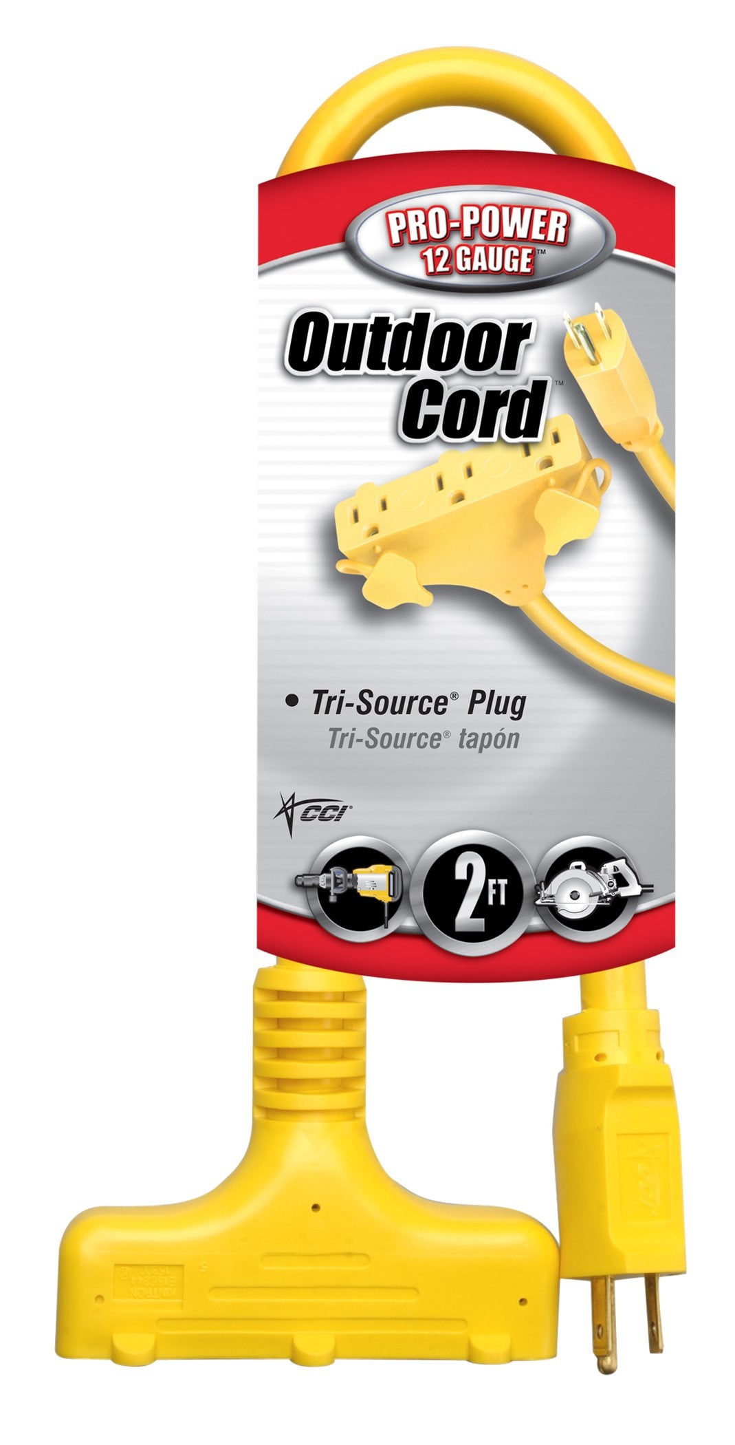 Coleman Cable 04112 12/3 Tri Source Adapter Extension Cord, 2 Foot, Yellow