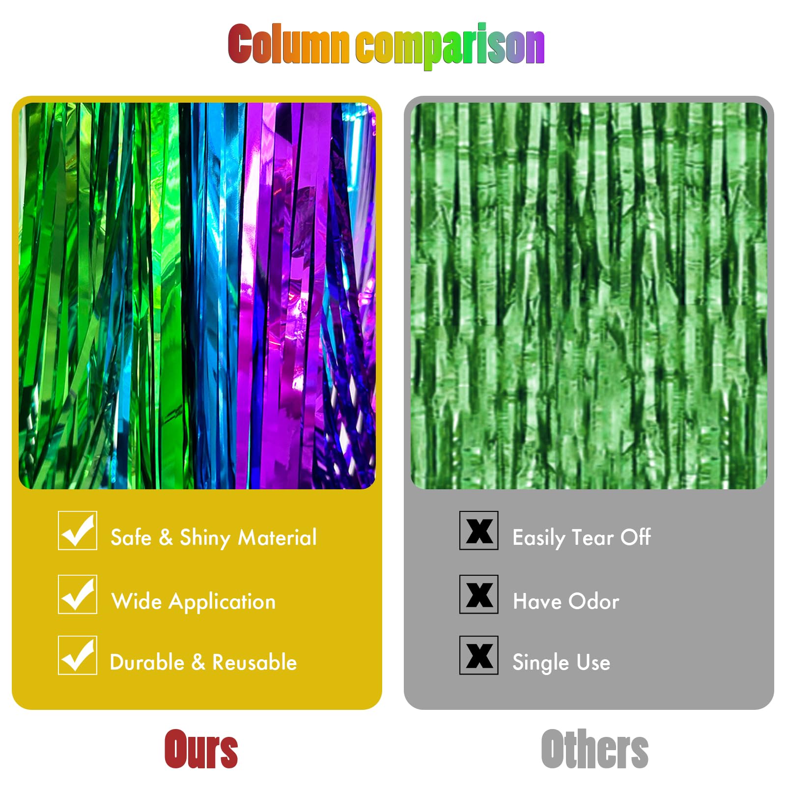Canrevel 2 Pack 3.3X8.2 Feet Rainbow Foil Fringe Backdrop Curtains, Tinsel Streamers Birthday Party Decorations, Photo Booth Pro