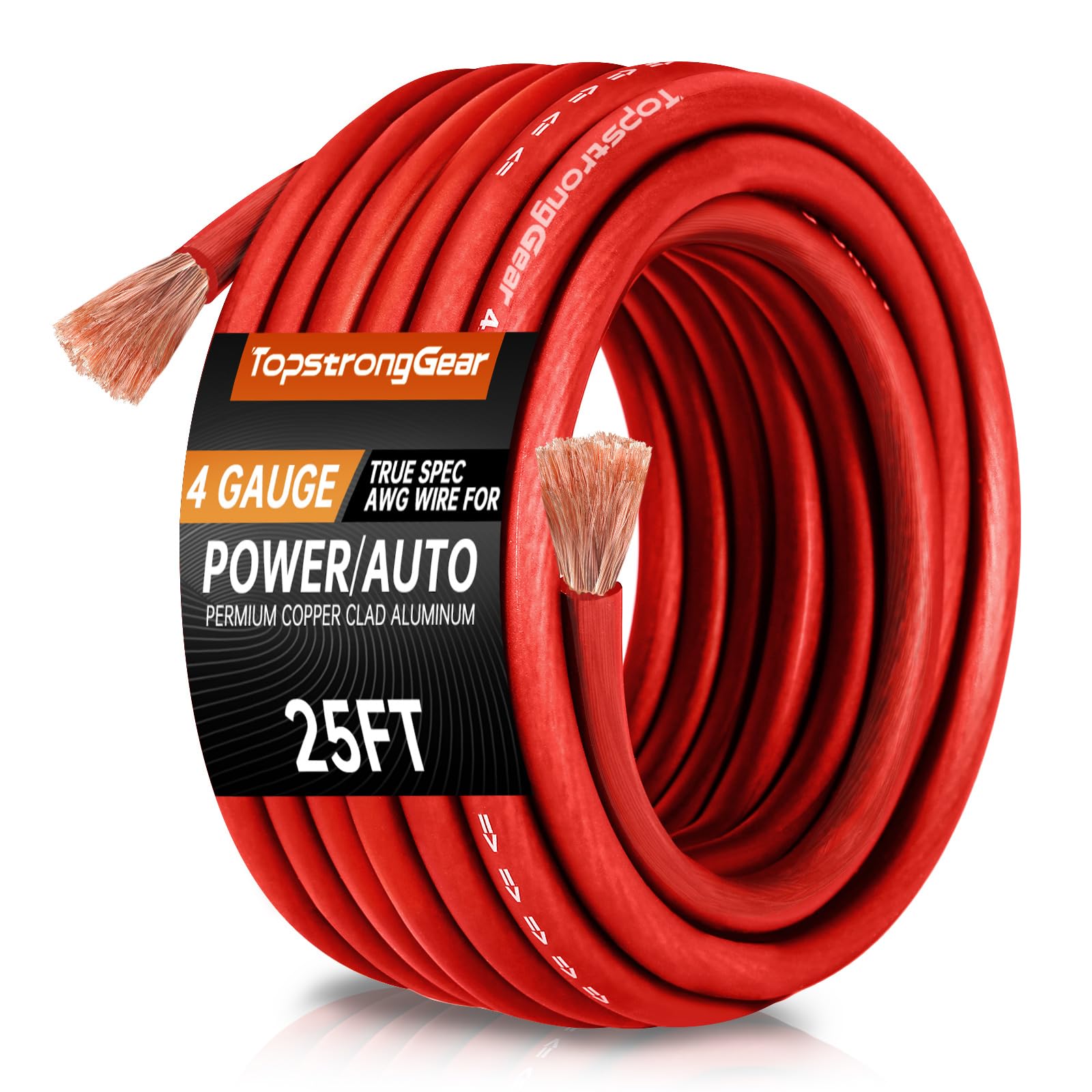 4 Gauge Red 25Ft Power/Ground Wire Copper Clad Aluminum Cca True 4 Awg Power Wire True Spec And Soft Touch Cable (Red)