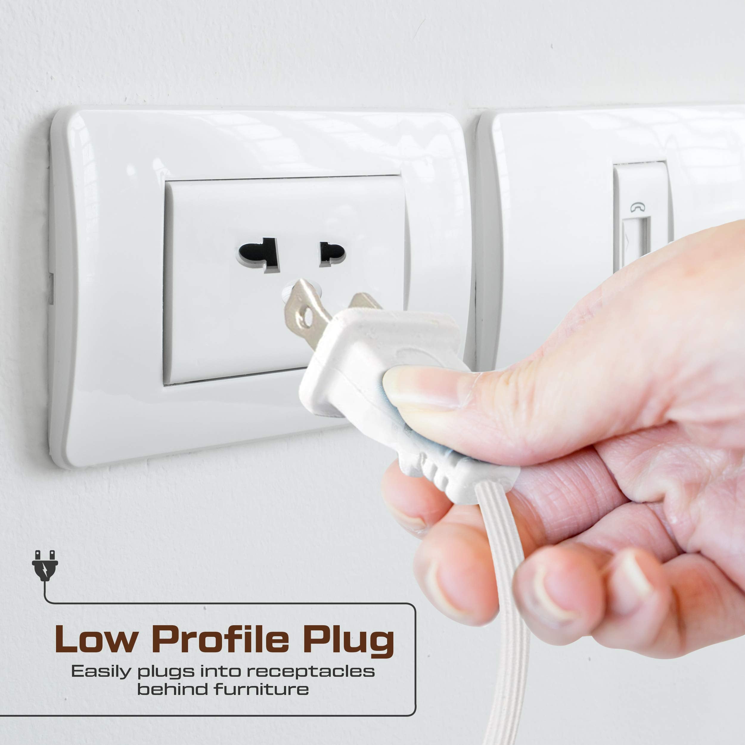 25 Feet White Extension Cord 3 Outlet 2 Prong 16 Gauge Cable, Indoor Use, 3 Receptacle Cube Tap, Extension Cord   By Revpex