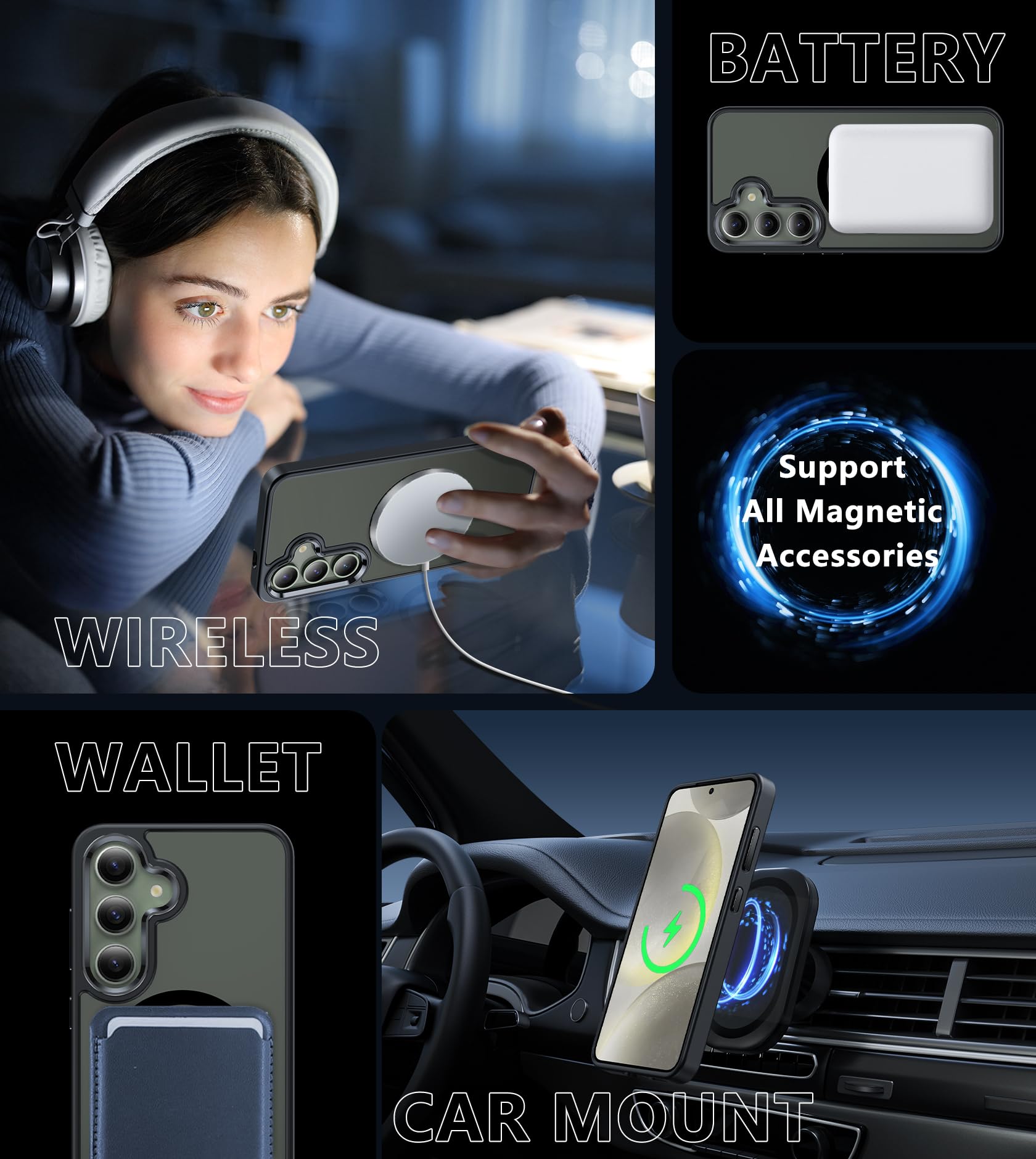 Fntcase For Samsung Galaxy S24 Case: Support Magnetic Translucent Slim Phone Cases | Matte Military Grade Protection Shockproof