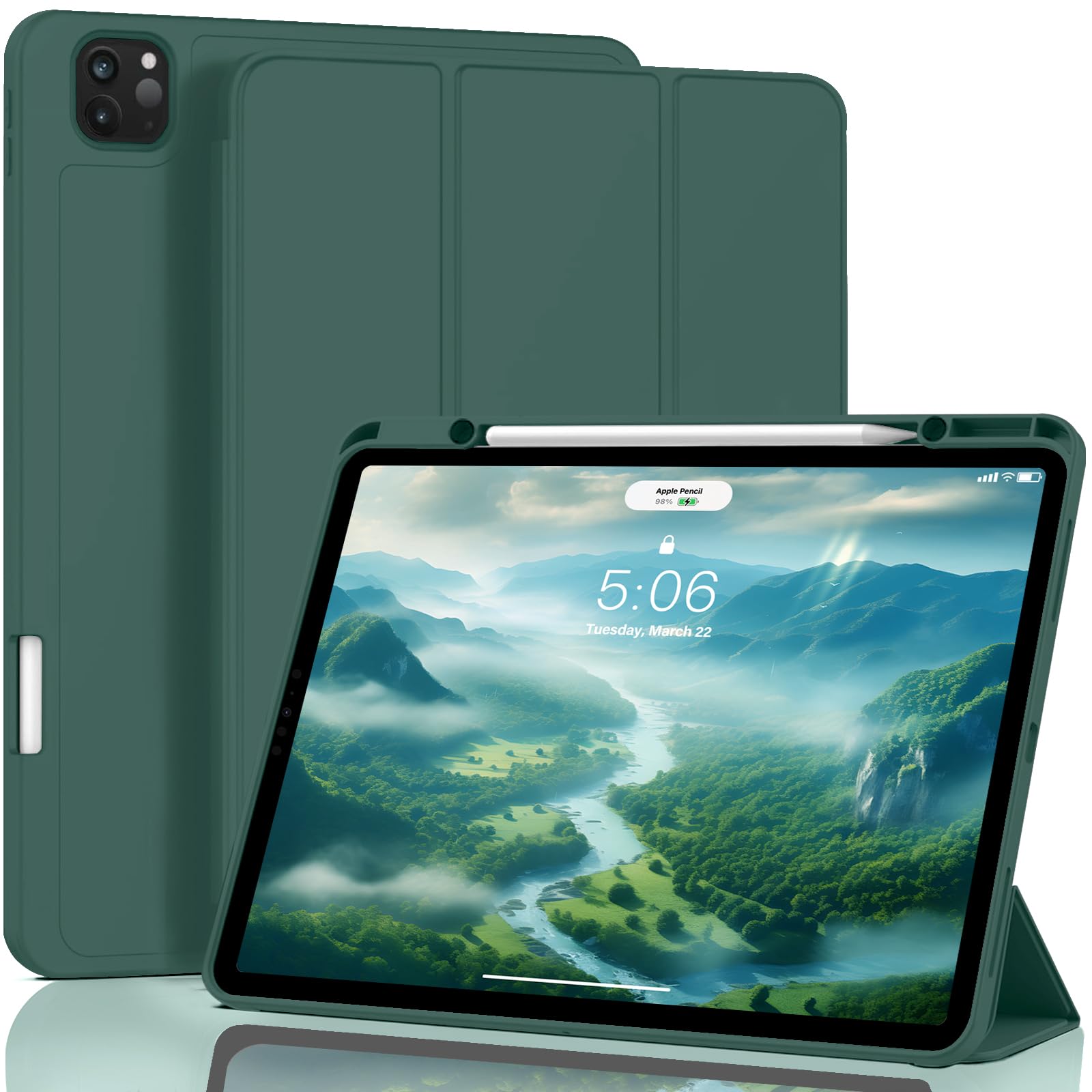 Zoveek Ipad Pro 12.9 Inch Case 6Th/5Th/4Th Generation With Pencil Holder, Smart Folio Cover For Ipad Pro 12.9'' 2022/2021/2020,