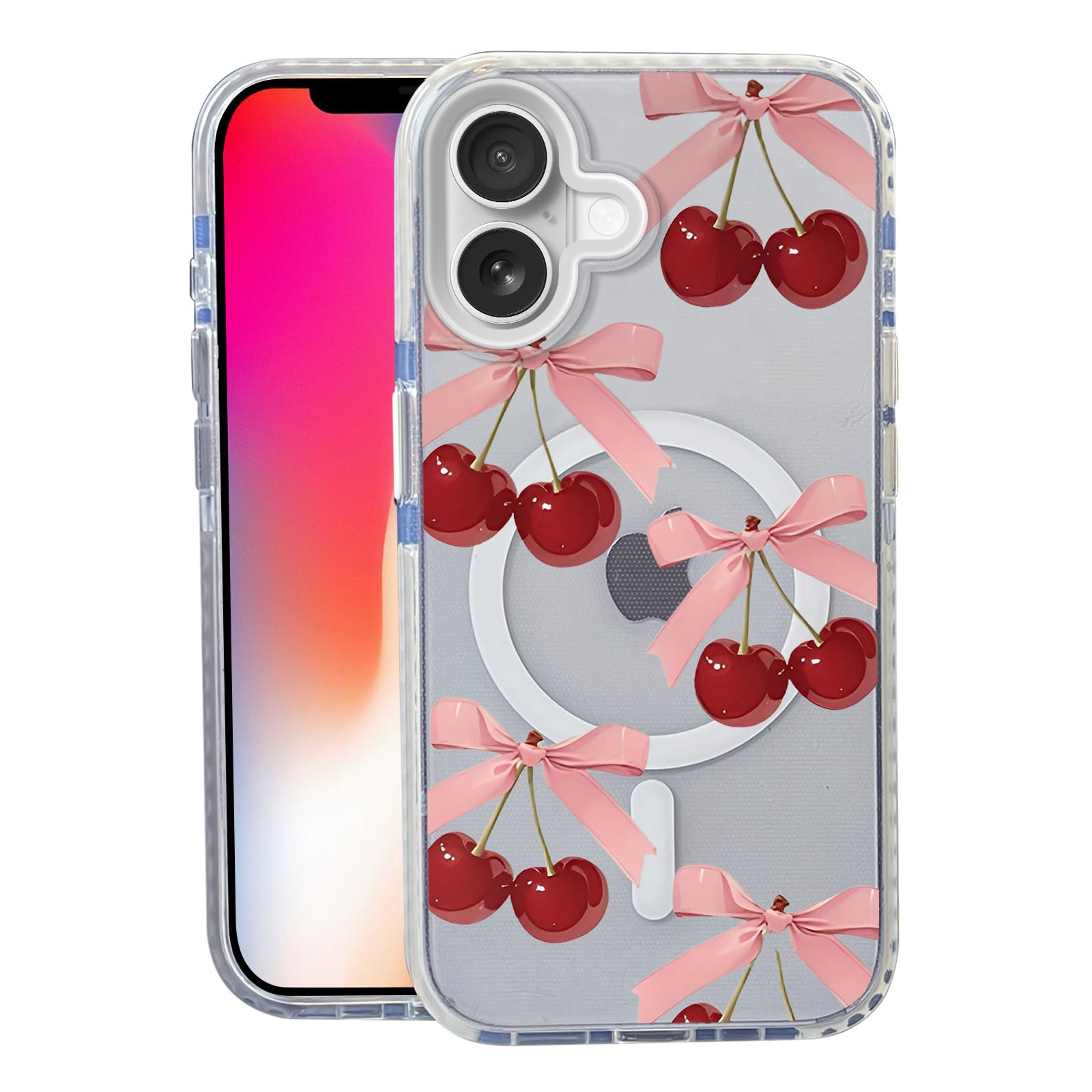 Nimeey Bow Cherry for iPhone 17 Case,MagSafe Compatible,Matte Soft Slim Shockproof Cover,Anti-Fingerprint,Anti-Yellowing,Anti-Sc
