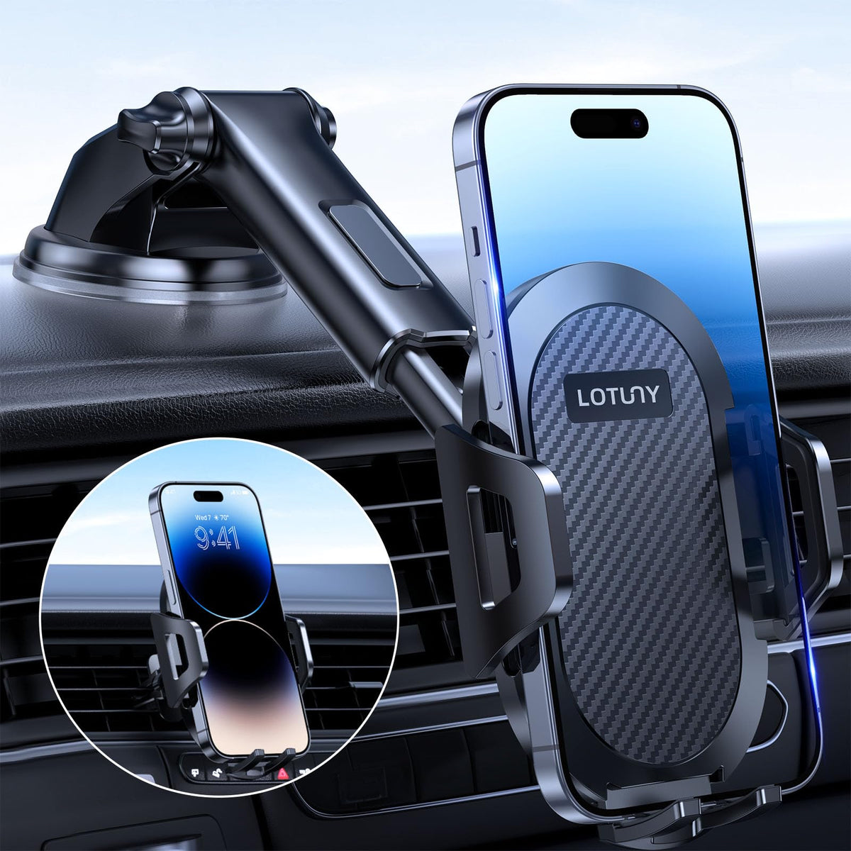 Lotuny Universal Phone Mount For Car, [Military Grade Reliable Suction] Hands Free Car Phone Holder Mount, Automobile Cell Phone