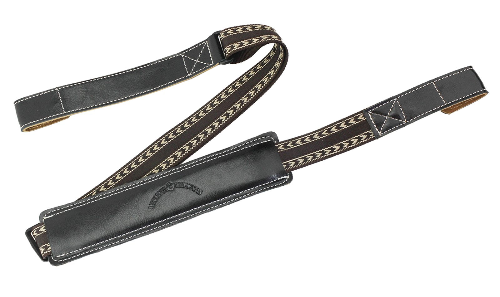 Walker & Williams U 66 Blk Black Double Hook Ukulele Strap With Premium Handmade Grain Leather Pad Hands Free For All Ukulele'S