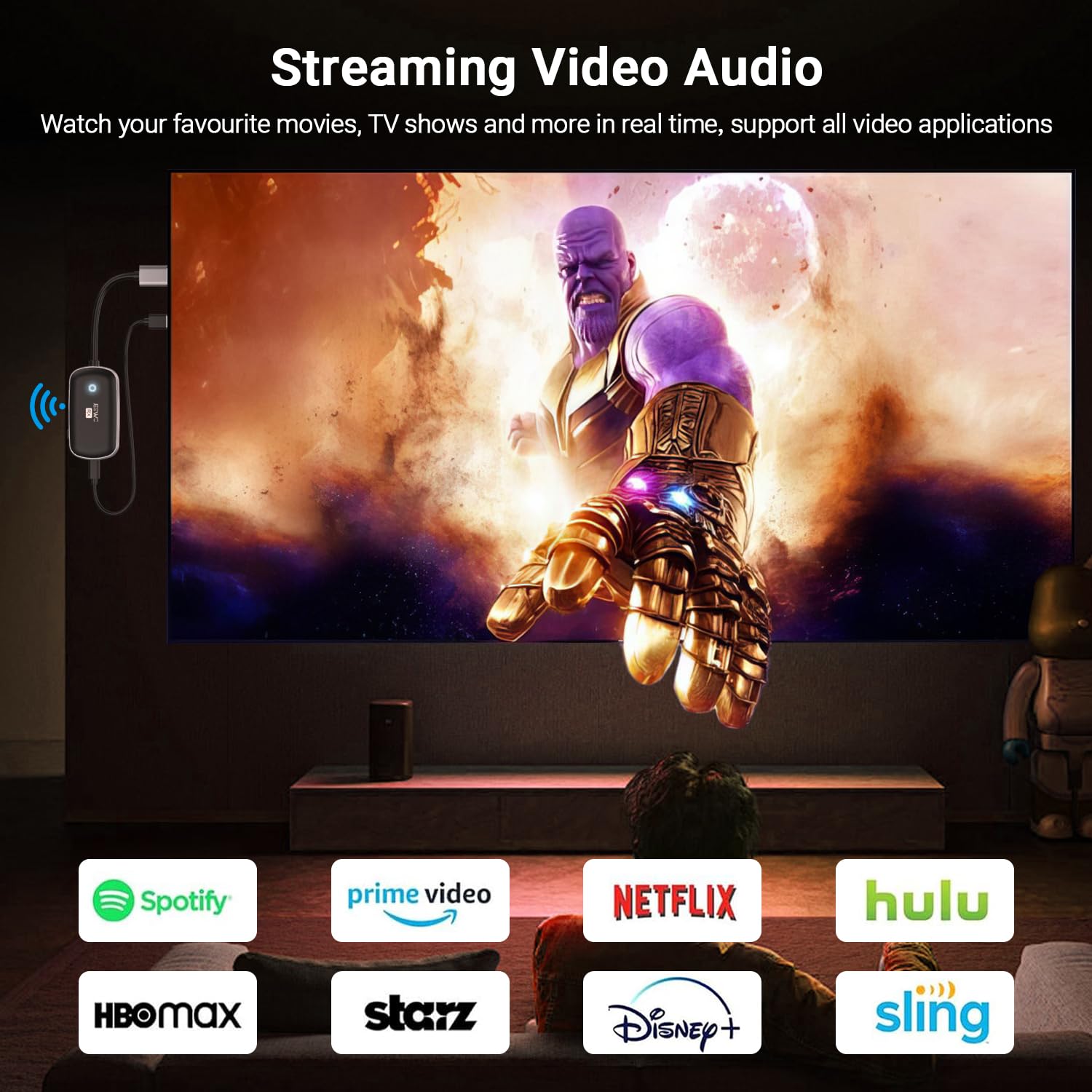 Wireless Hdmi Transmitter And Receiver, Jeswo Wireless Hdmi Extender 1080P Supported, Plug & Play, Portable 2.4G/5G, 4K Decoding