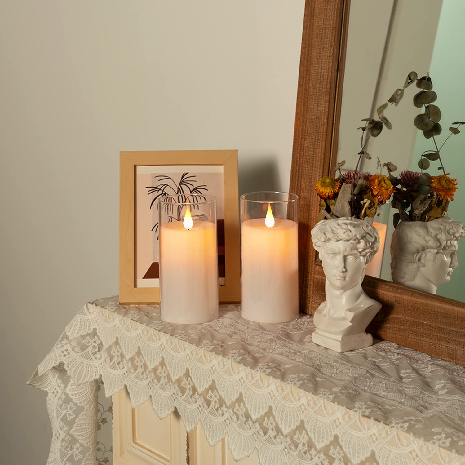 5Plots 3'' X 6'' Pure White Flickering Flameless Candles With Clear Shell, Unbreakable Glass Battery Operated Plexiglass Led Pil