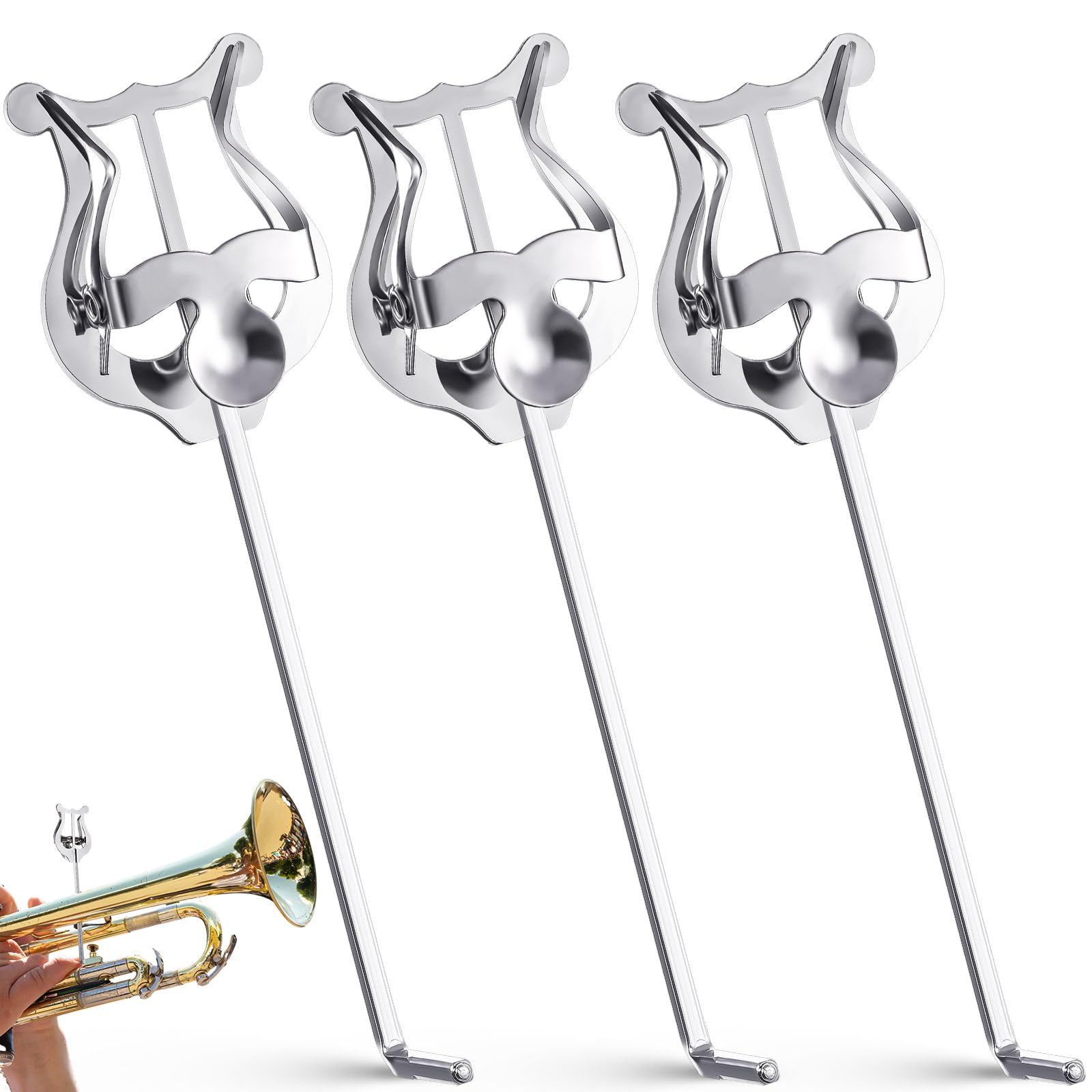 Boao 3 Pcs Trumpet Accessories - Music Sheet Clip, Marching Clamp on Lyre for Marching Band Instruments, Silver